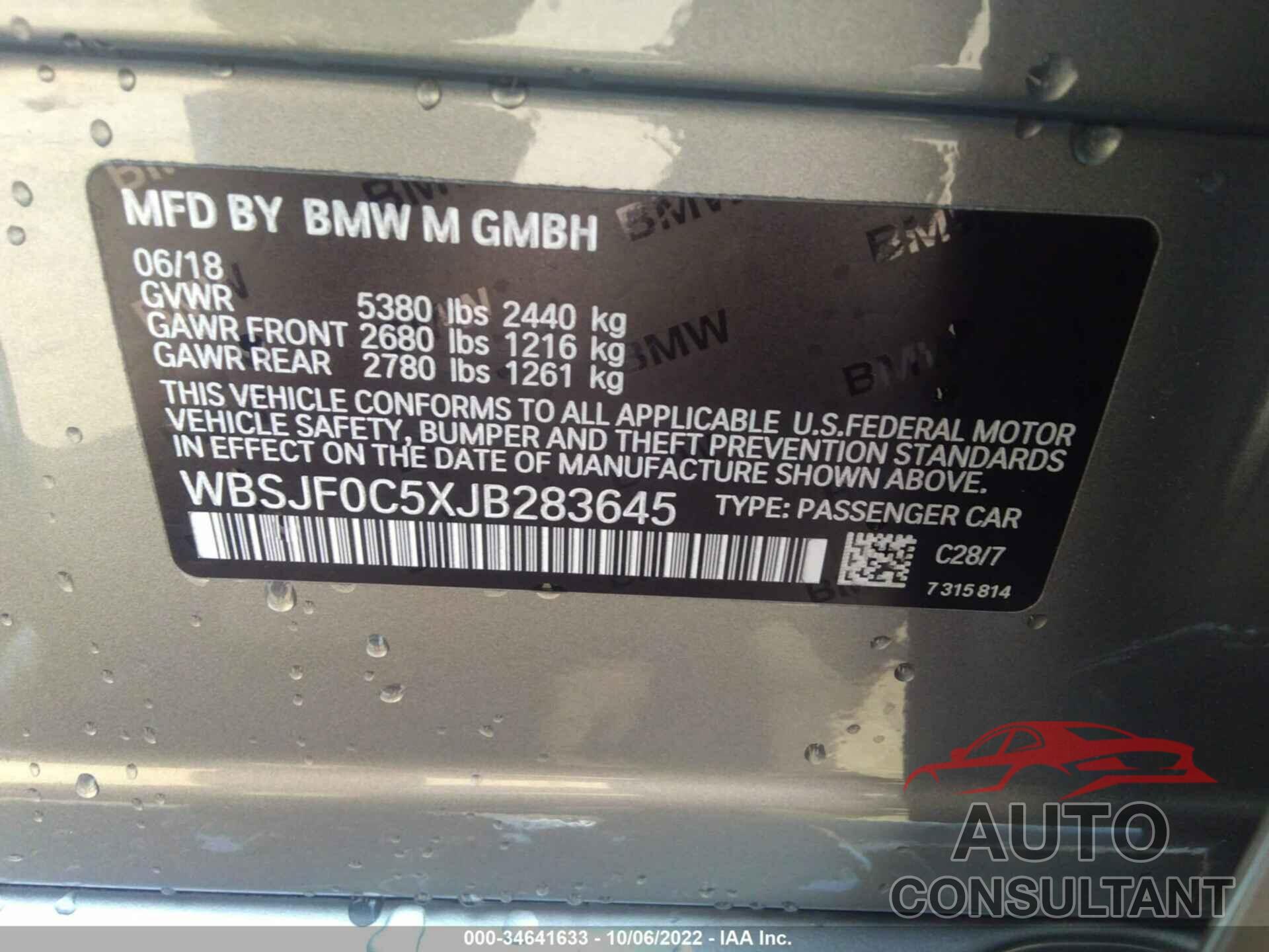 BMW M5 2018 - WBSJF0C5XJB283645