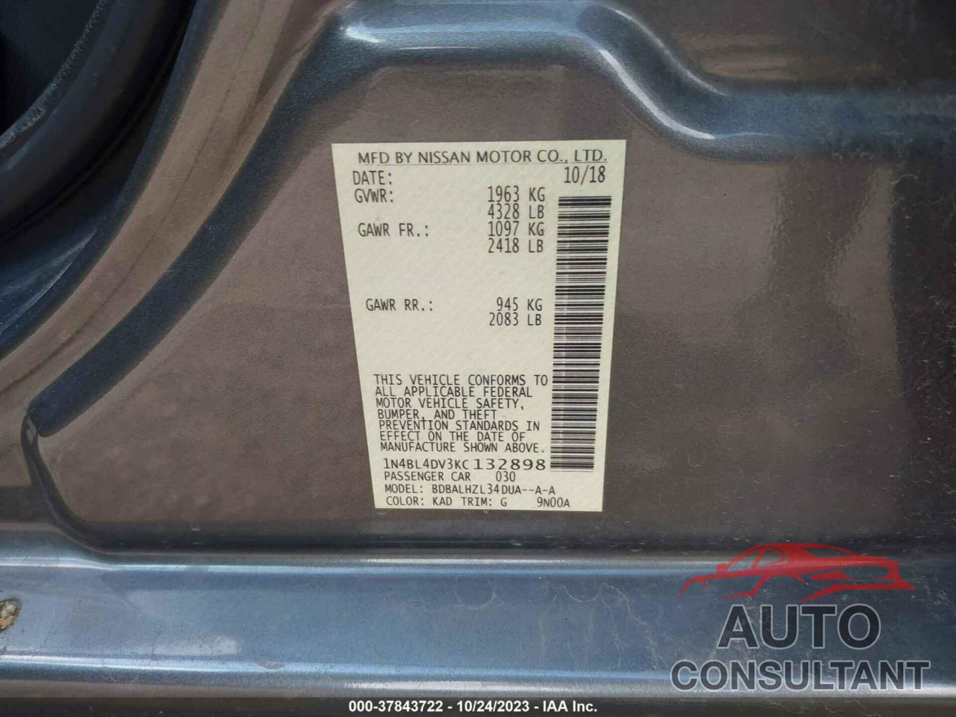 NISSAN ALTIMA 2019 - 1N4BL4DV3KC132898