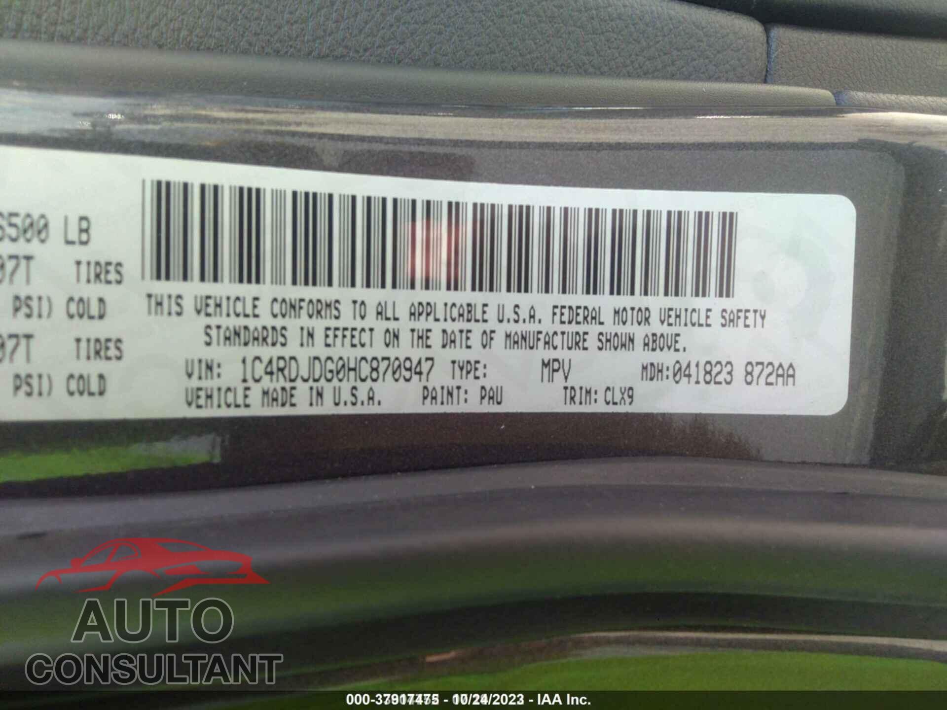DODGE DURANGO 2017 - 1C4RDJDG0HC870947