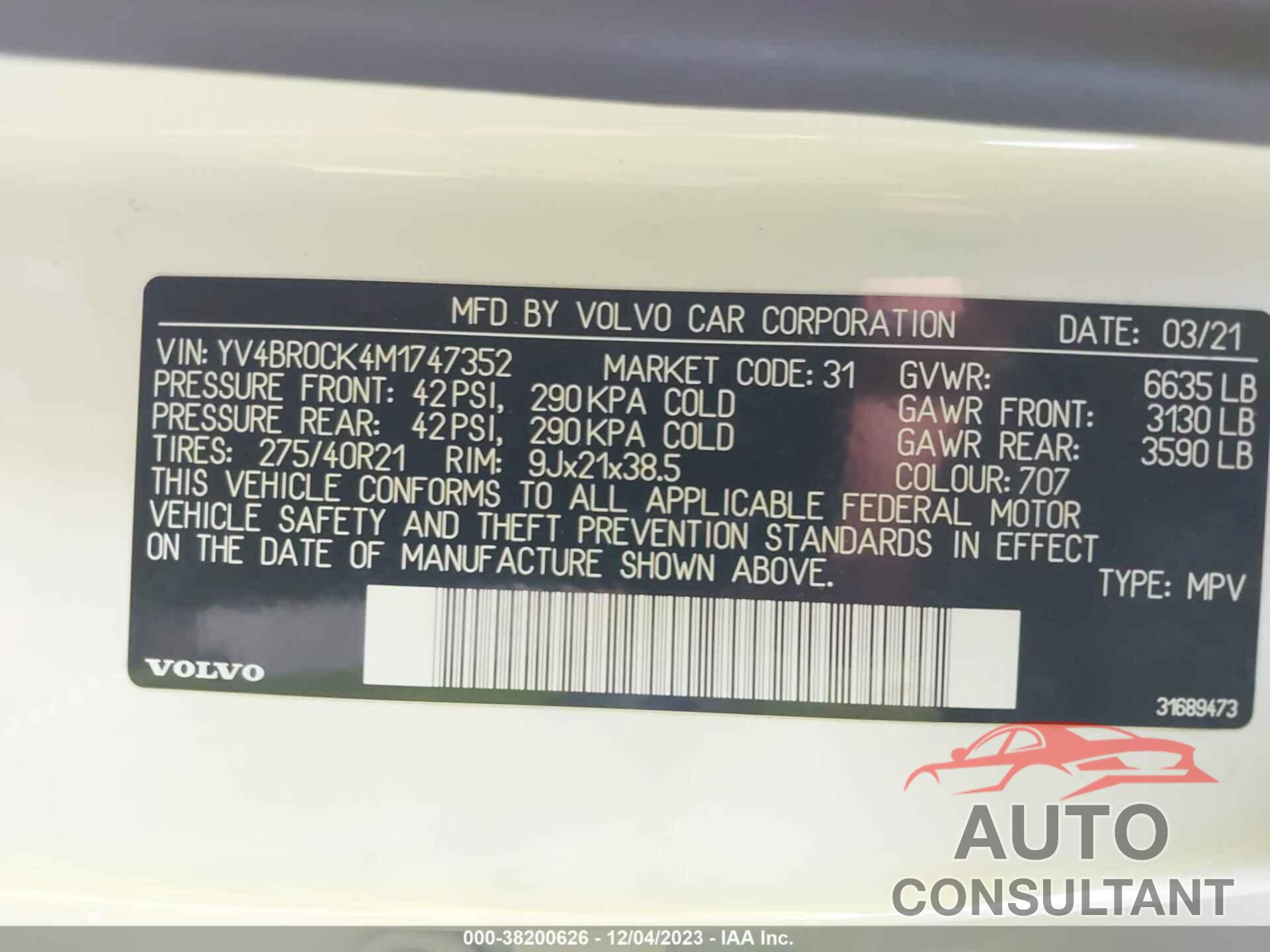 VOLVO XC90 RECHARGE PLUG-IN 2021 - YV4BR0CK4M1747352