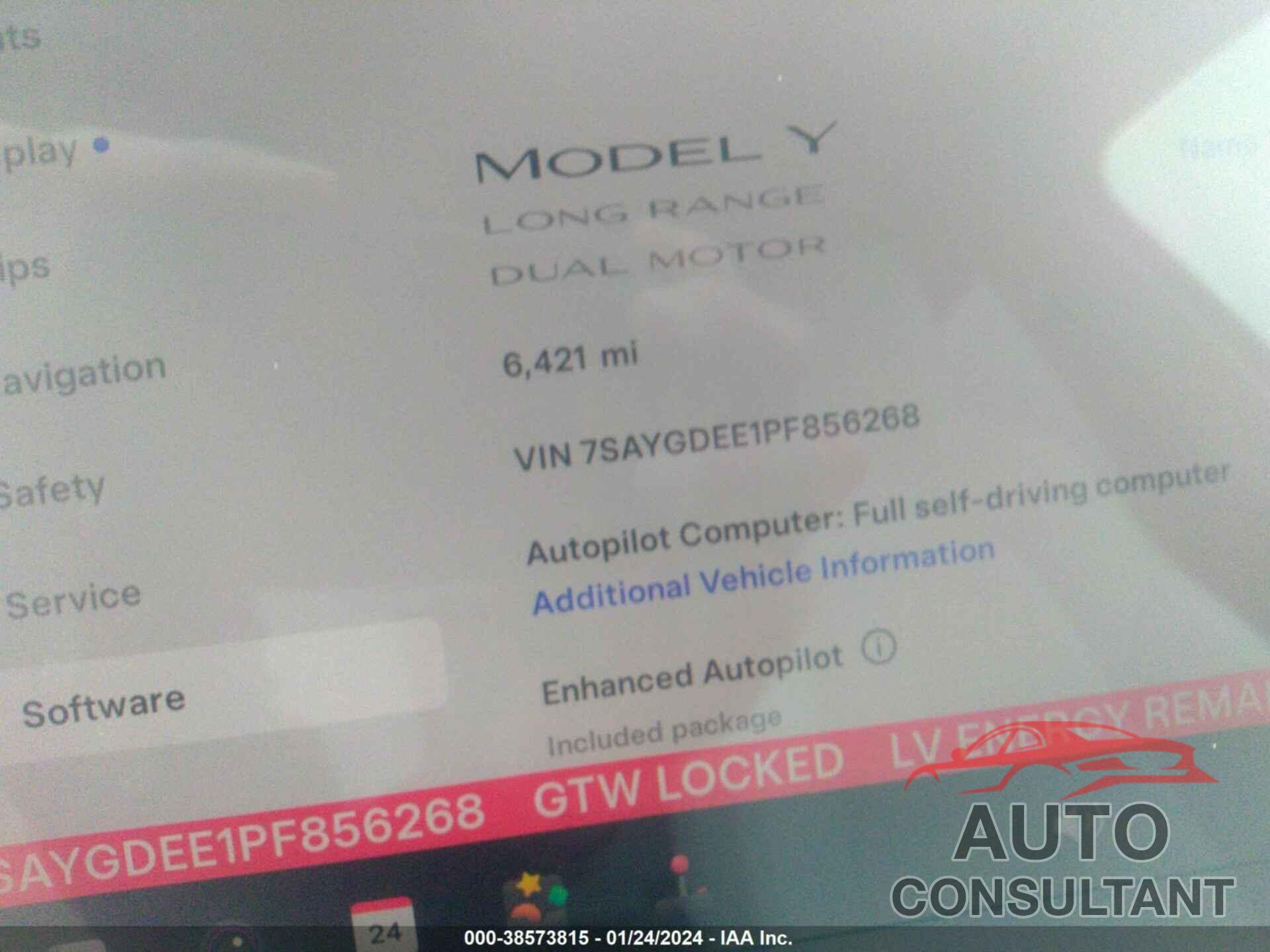 TESLA MODEL Y 2023 - 7SAYGDEE1PF856268