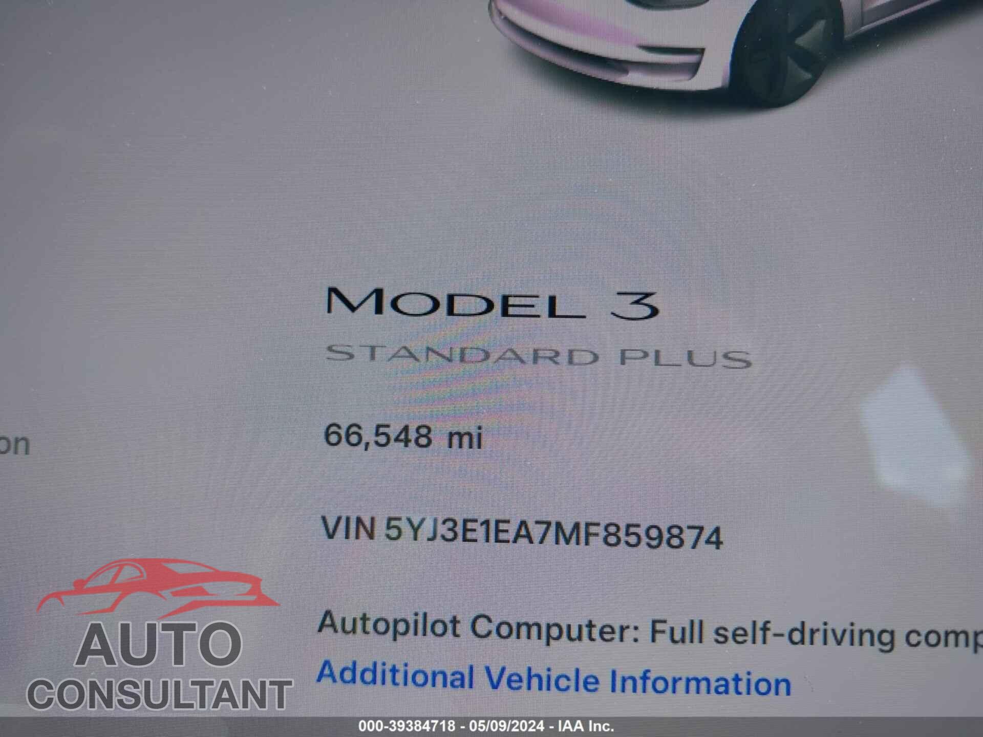 TESLA MODEL 3 2021 - 5YJ3E1EA7MF859874