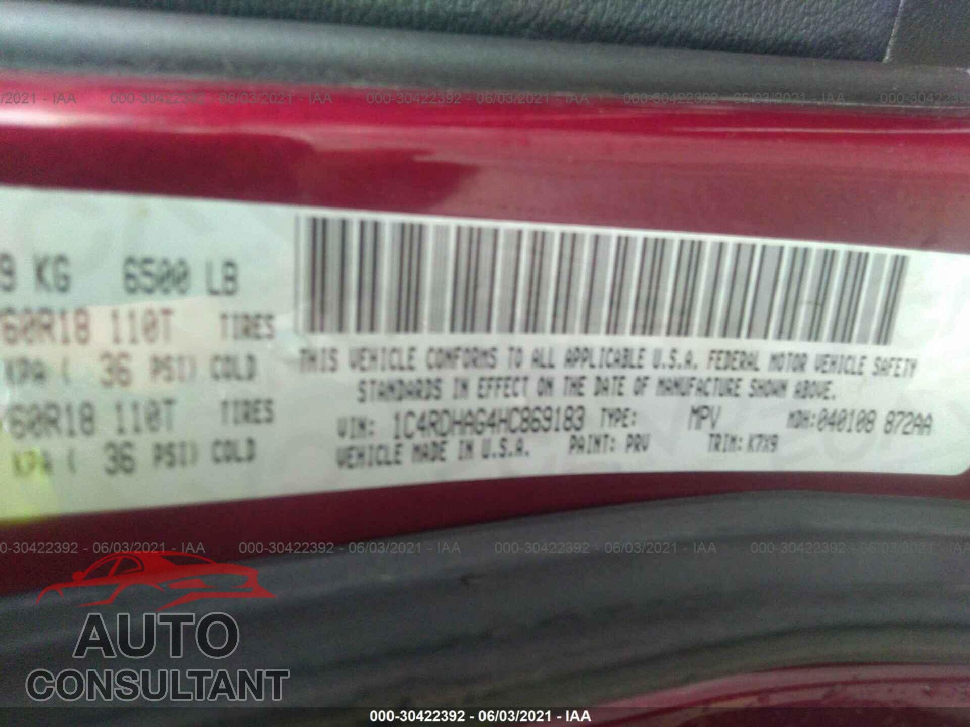 DODGE DURANGO 2017 - 1C4RDHAG4HC869183