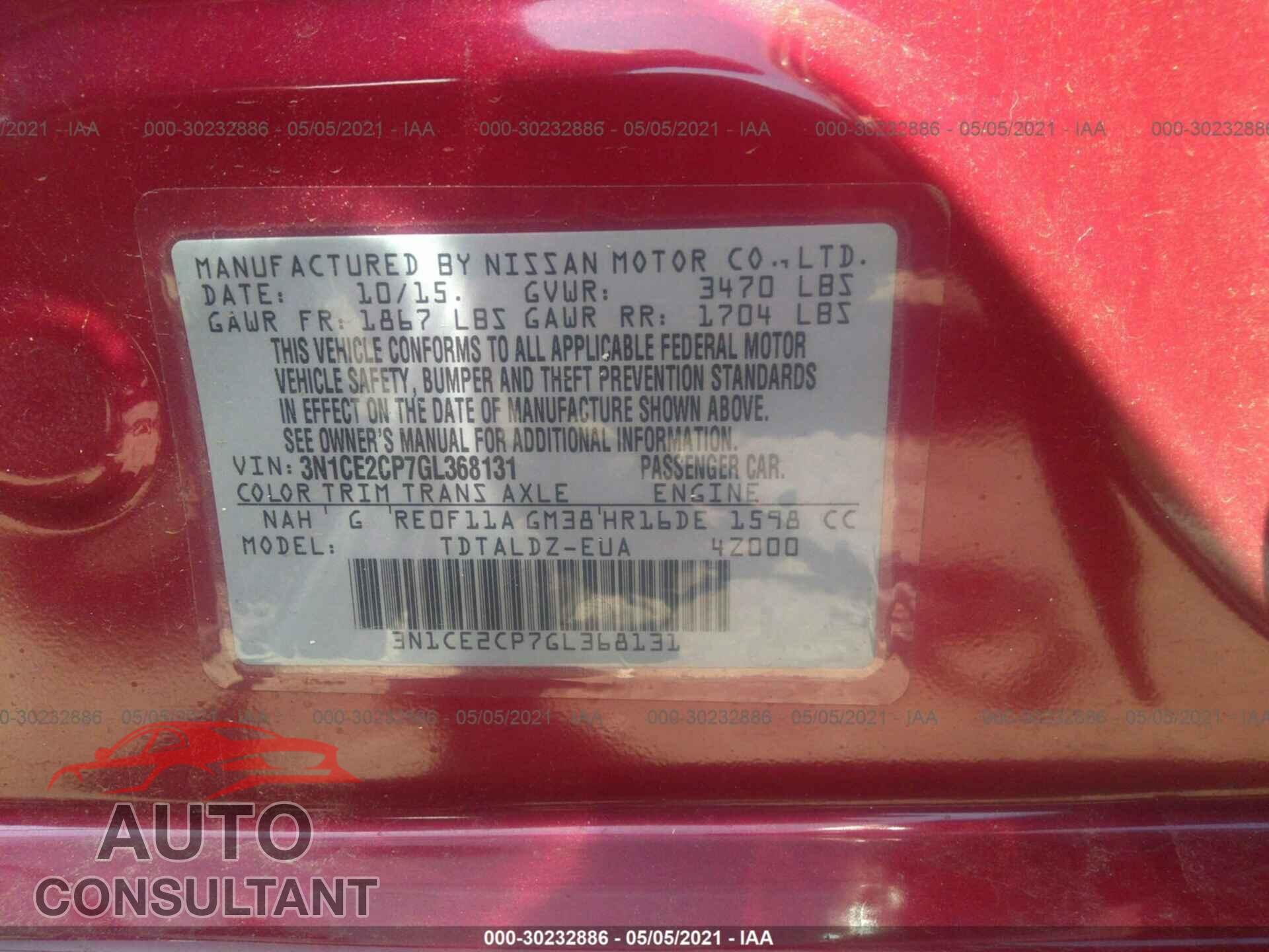 NISSAN VERSA NOTE 2016 - 3N1CE2CP7GL368131