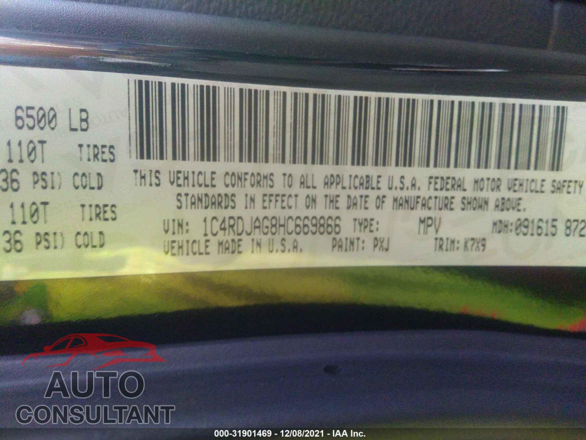 DODGE DURANGO 2017 - 1C4RDJAG8HC669866