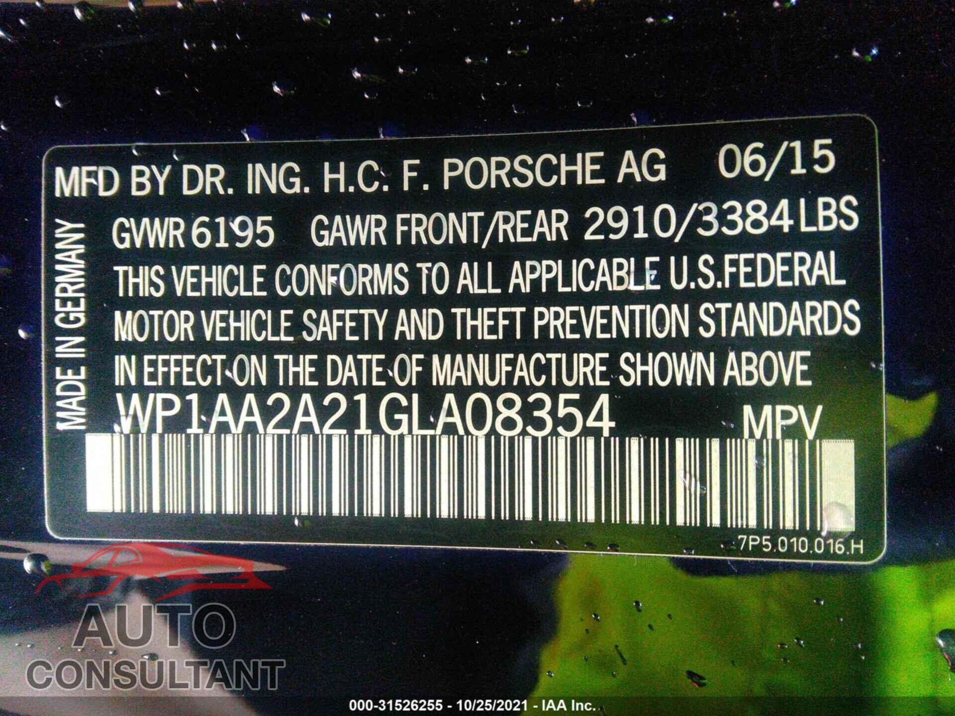 PORSCHE CAYENNE 2016 - WP1AA2A21GLA08354