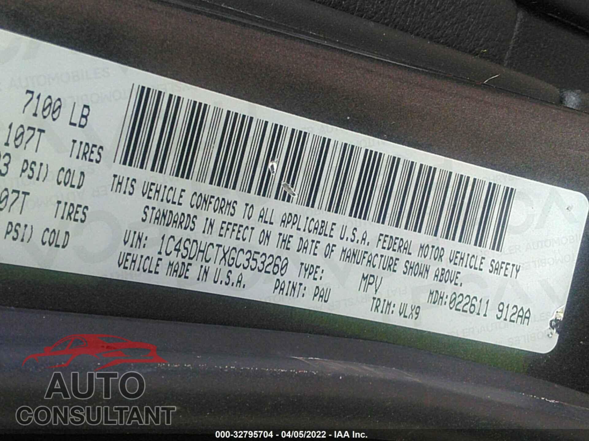 DODGE DURANGO 2016 - 1C4SDHCTXGC353260