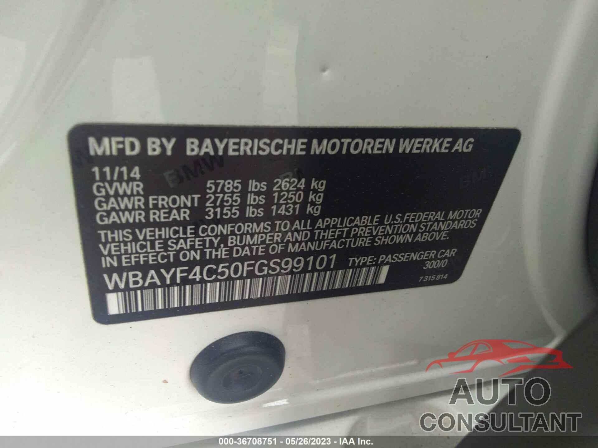 BMW 7 SERIES 2015 - WBAYF4C50FGS99101