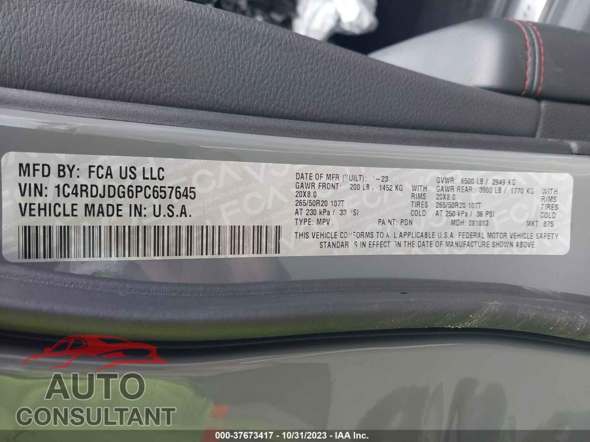 DODGE DURANGO 2023 - 1C4RDJDG6PC657645