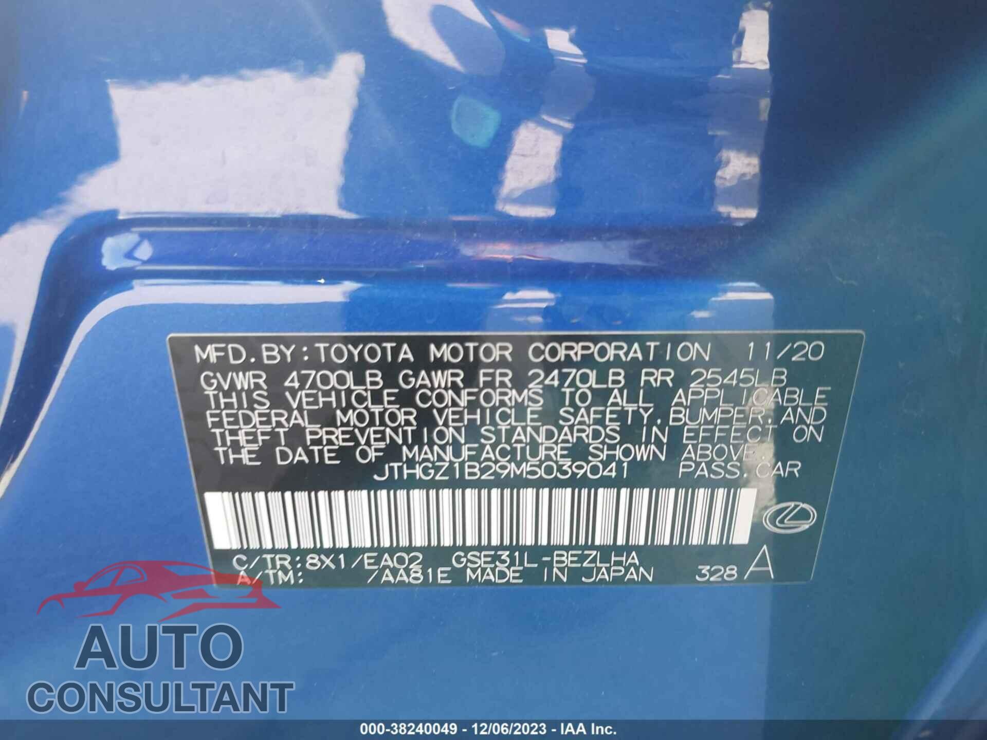 LEXUS IS 350 2021 - JTHGZ1B29M5039041