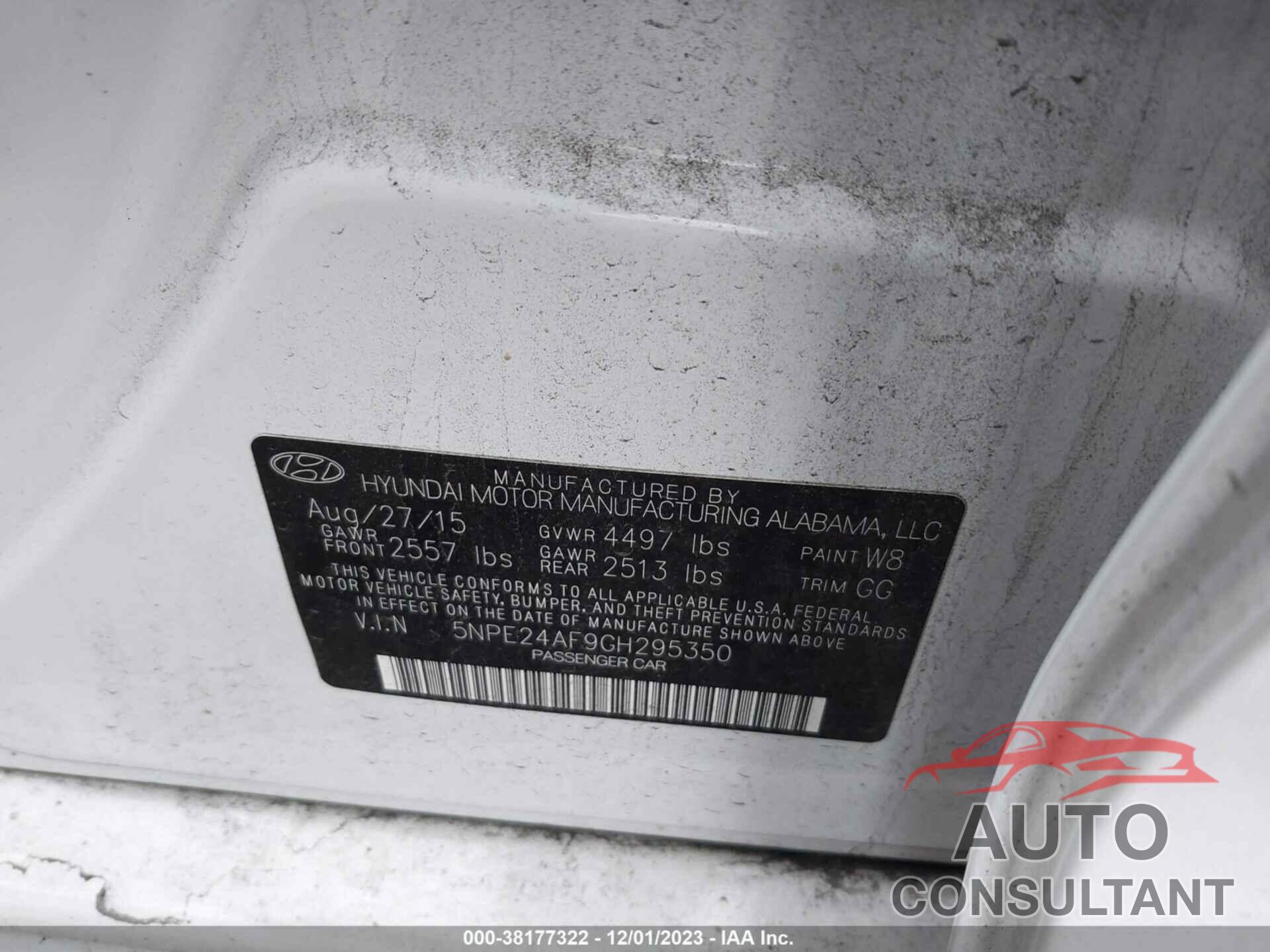 HYUNDAI SONATA 2016 - 5NPE24AF9GH295350