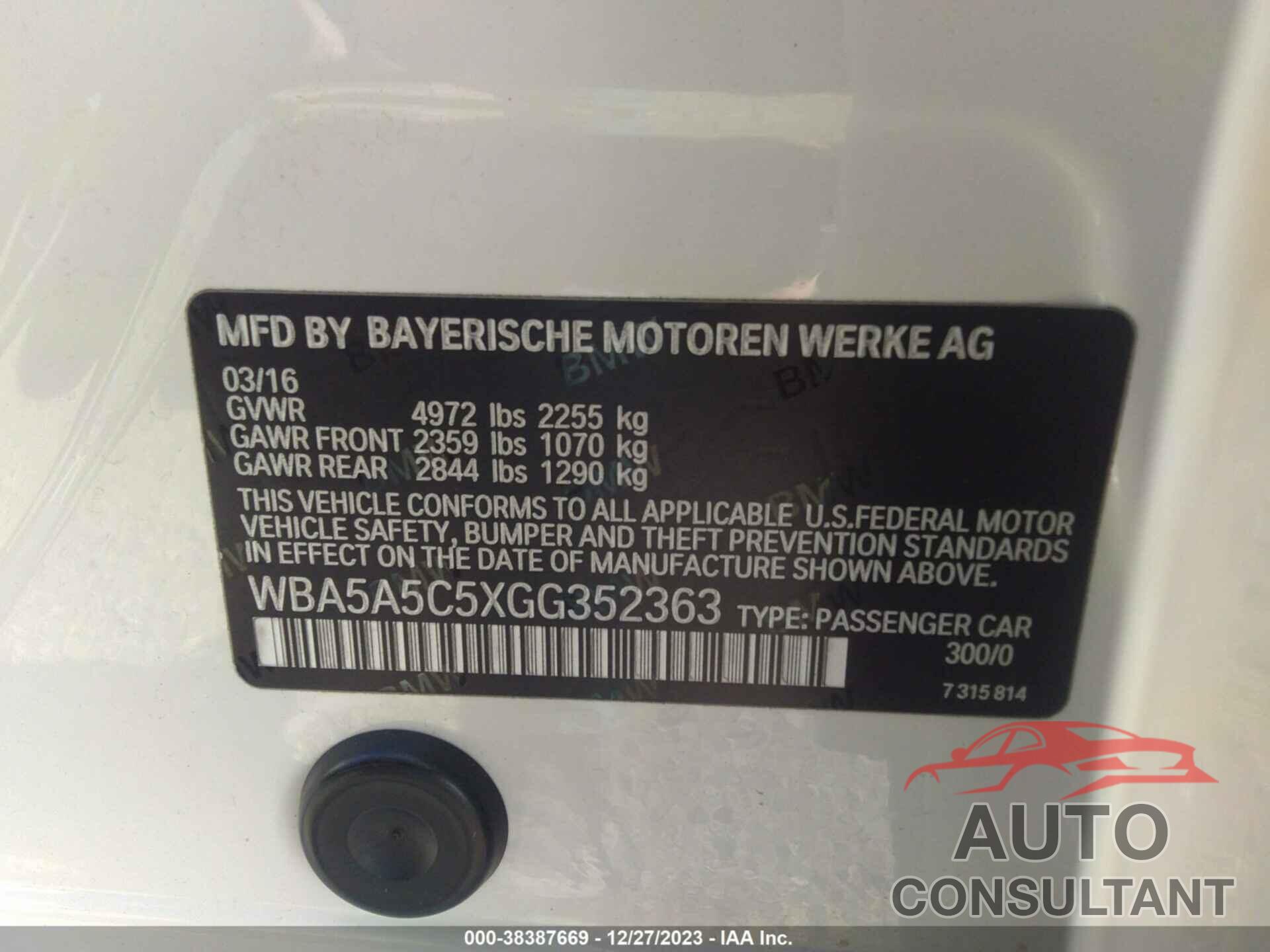BMW 528 2016 - WBA5A5C5XGG352363