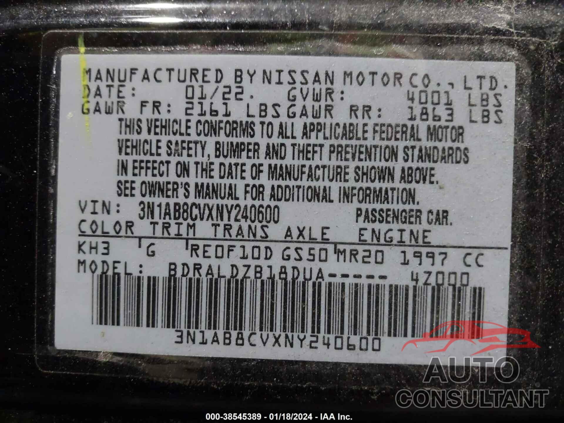 NISSAN SENTRA 2022 - 3N1AB8CVXNY240600