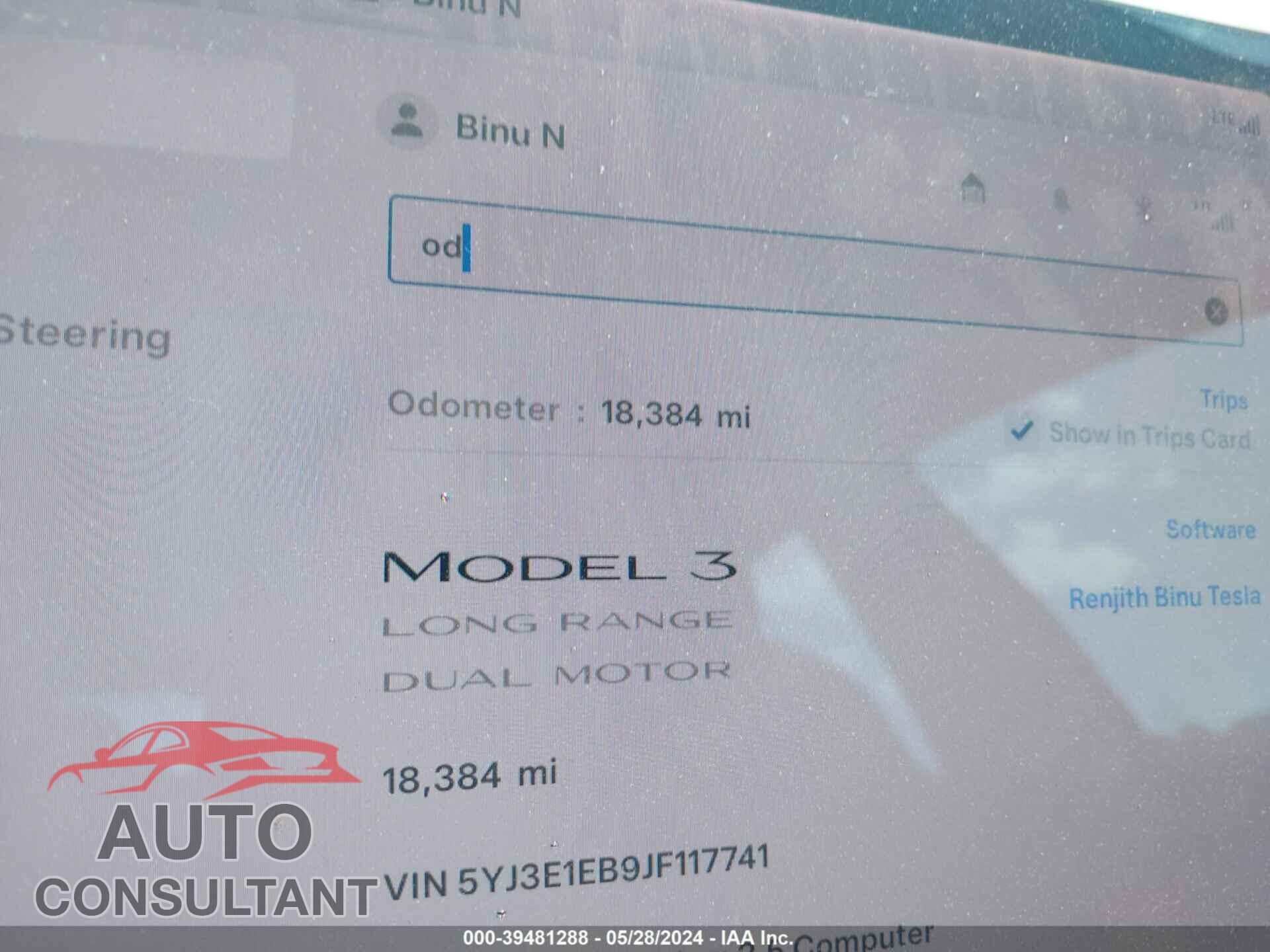 TESLA MODEL 3 2018 - 5YJ3E1EB9JF117741