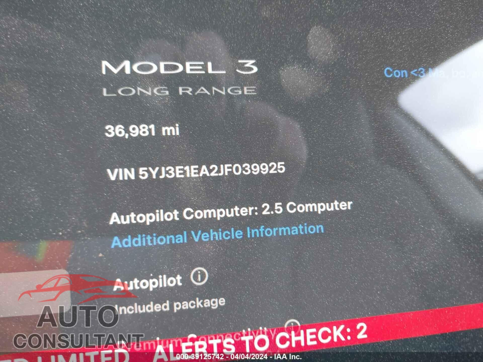 TESLA MODEL 3 2018 - 5YJ3E1EA2JF039925