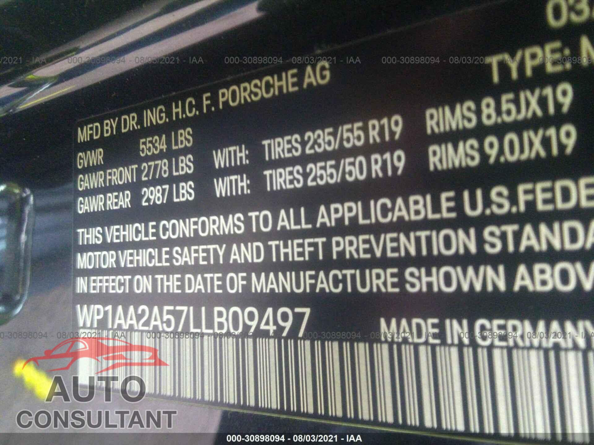 PORSCHE MACAN 2020 - WP1AA2A57LLB09497