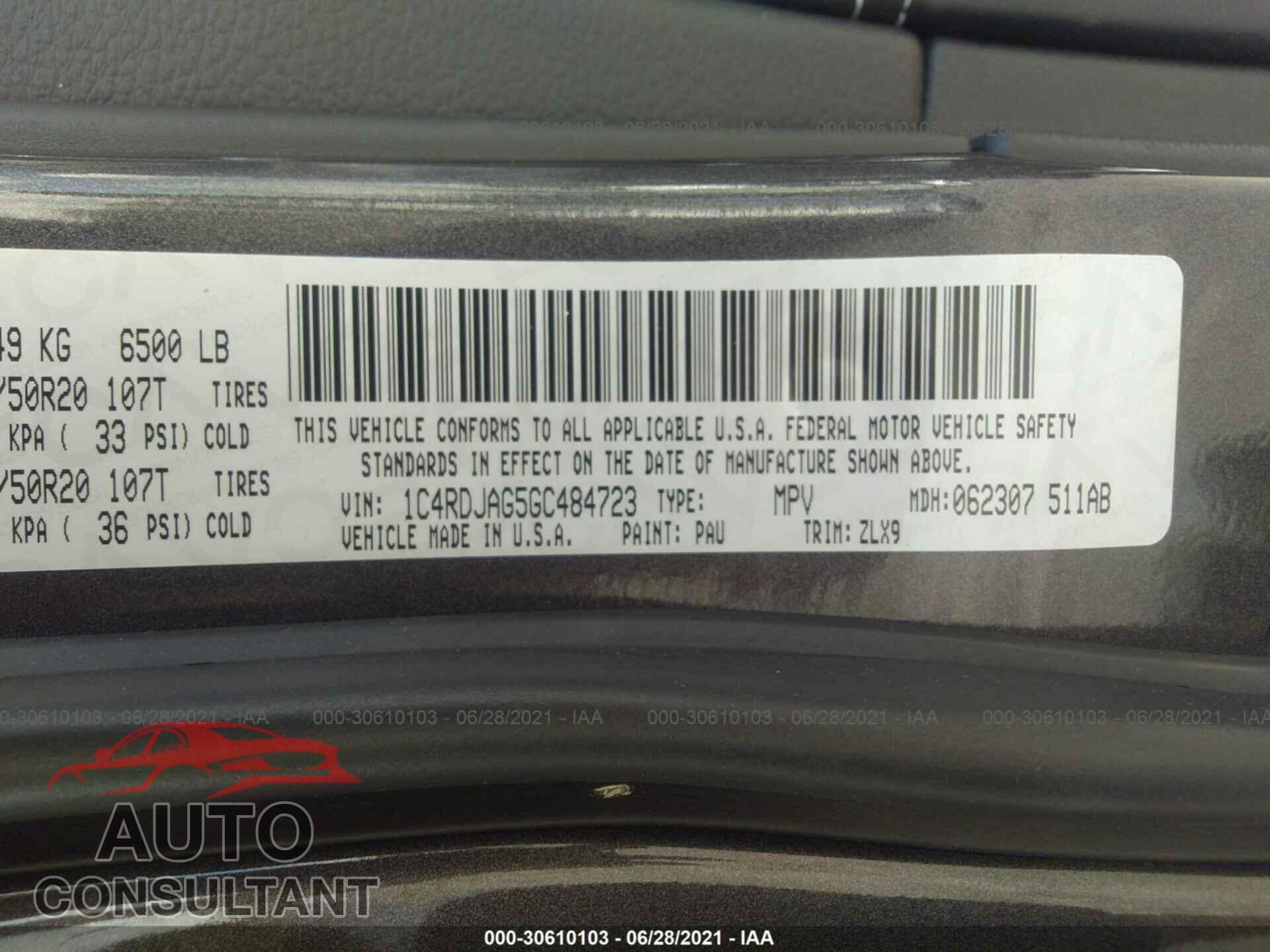 DODGE DURANGO 2016 - 1C4RDJAG5GC484723