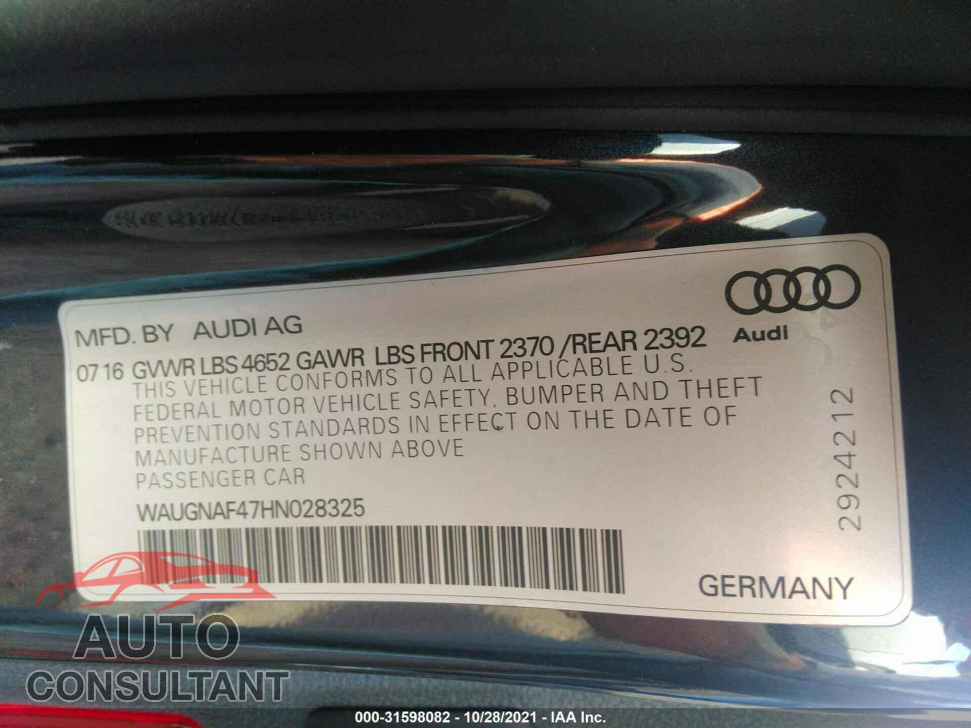 AUDI A4 2017 - WAUGNAF47HN028325