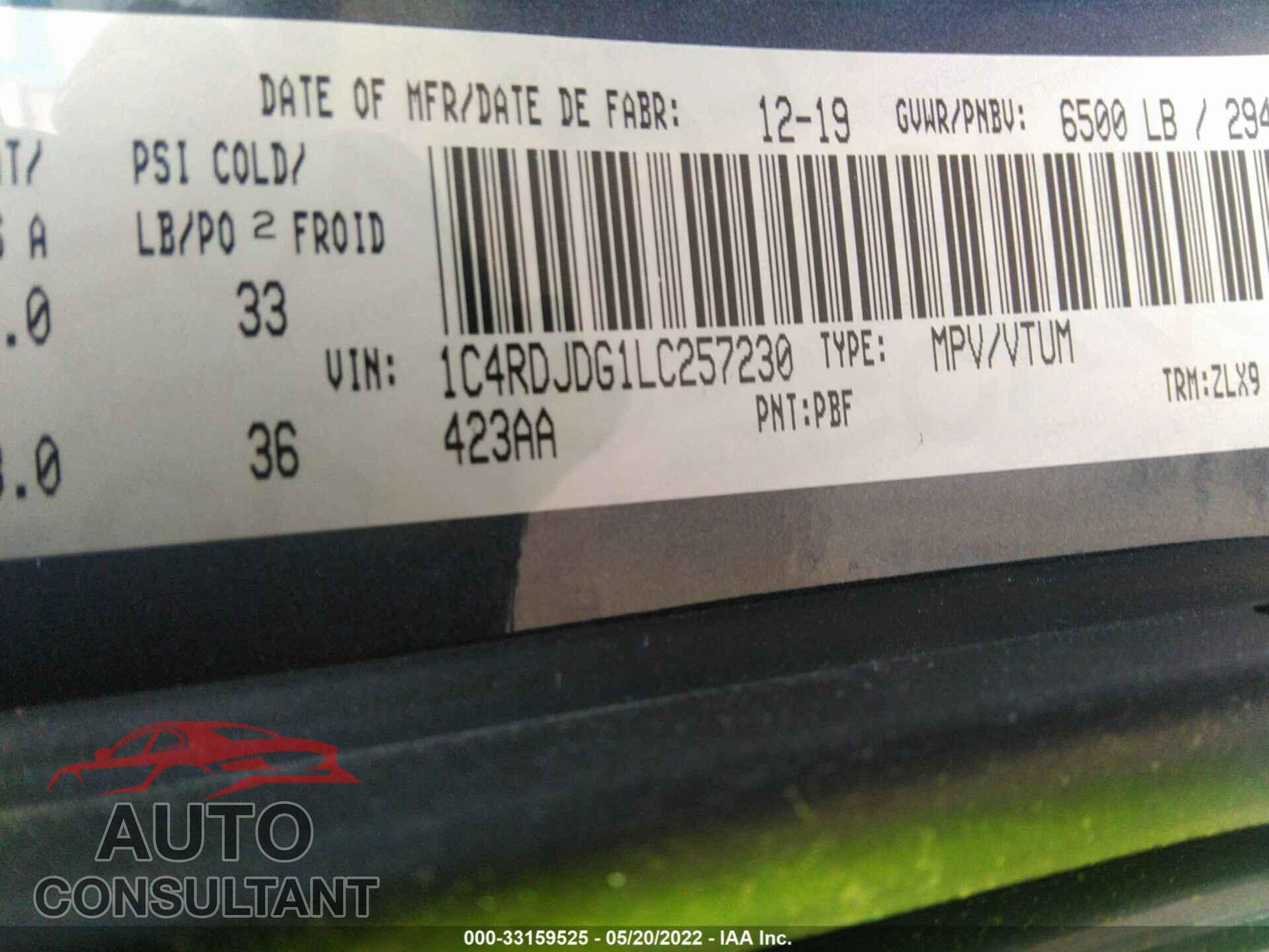 DODGE DURANGO 2020 - 1C4RDJDG1LC257230
