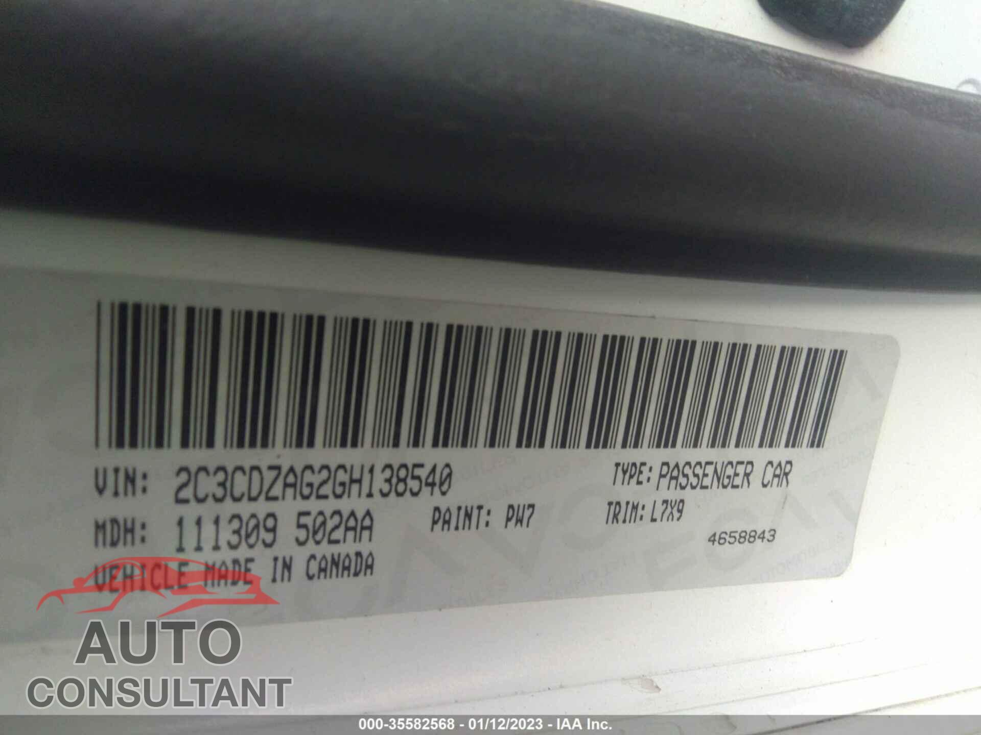 DODGE CHALLENGER 2016 - 2C3CDZAG2GH138540