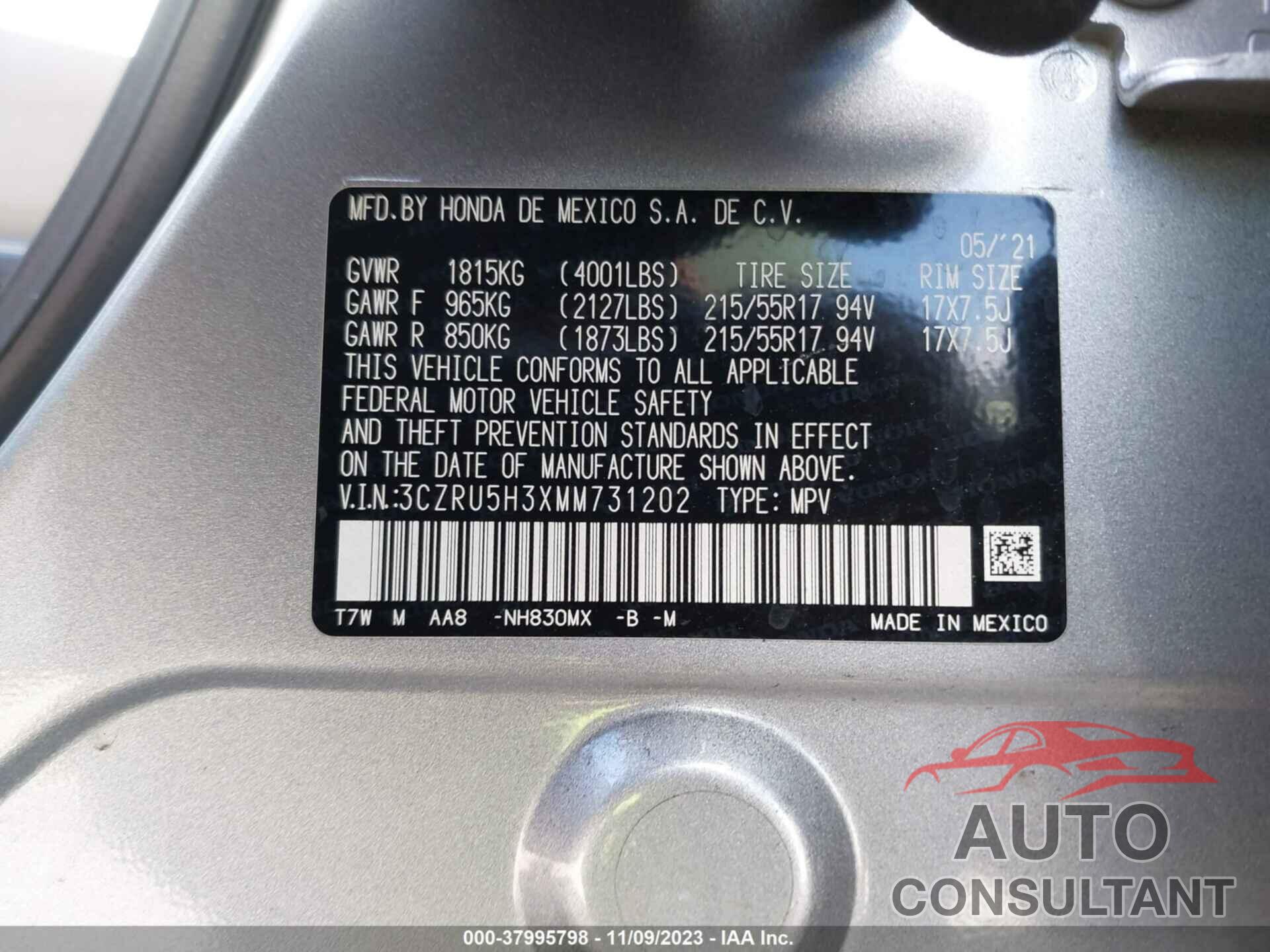 HONDA HR-V 2021 - 3CZRU5H3XMM731202