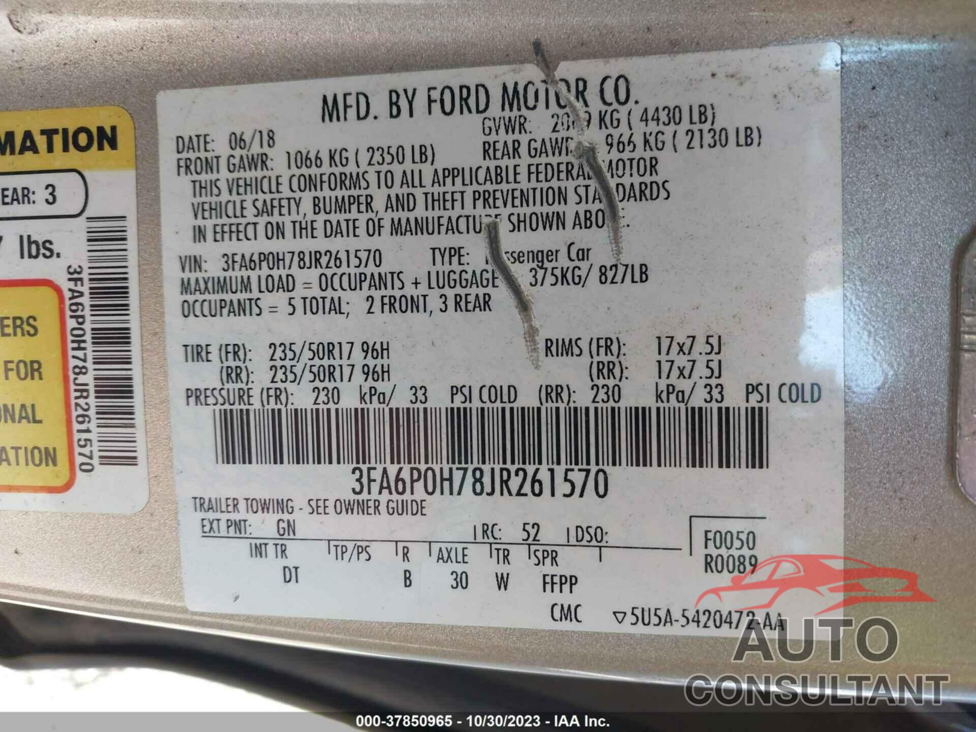 FORD FUSION 2018 - 3FA6P0H78JR261570