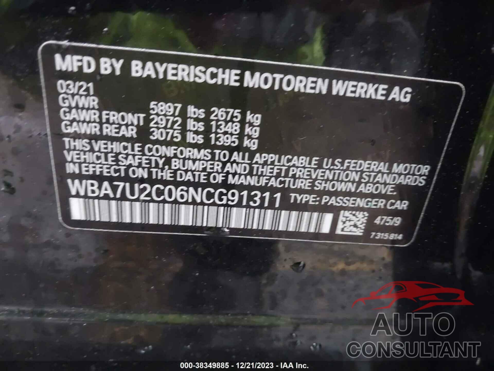 BMW 750I 2022 - WBA7U2C06NCG91311