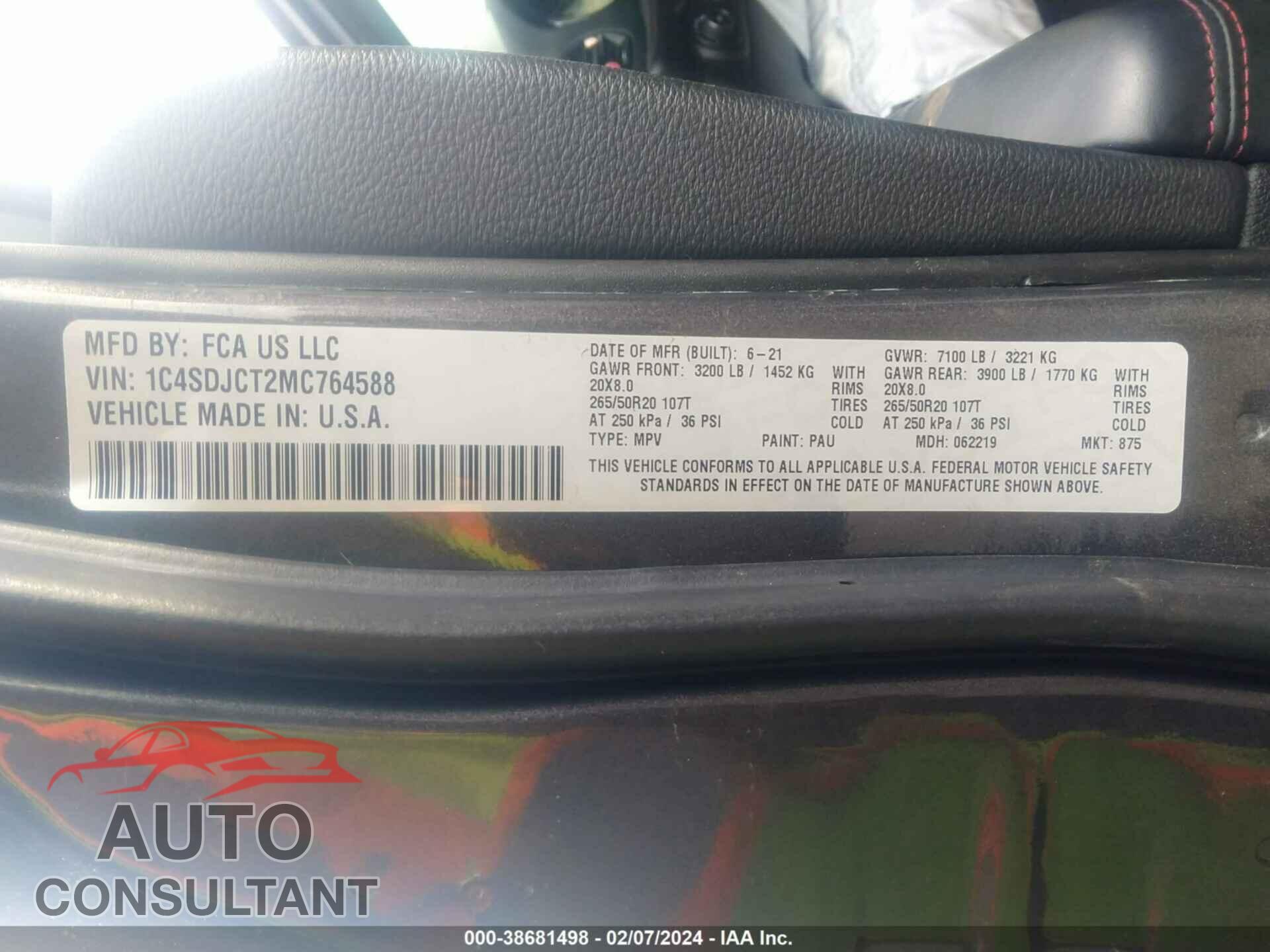 DODGE DURANGO 2021 - 1C4SDJCT2MC764588
