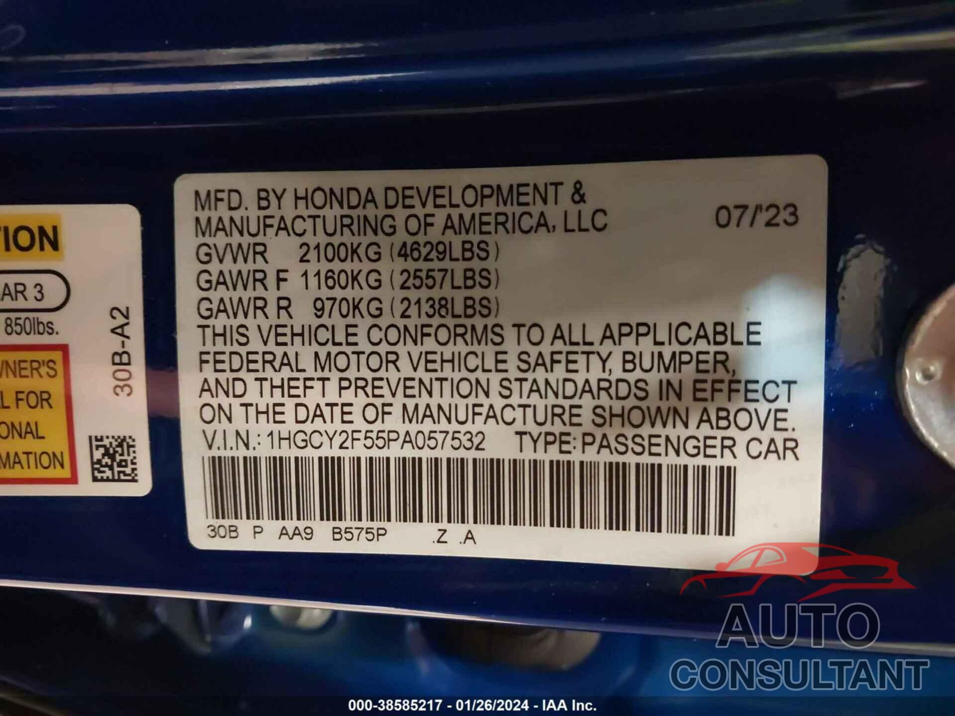 HONDA ACCORD 2023 - 1HGCY2F55PA057532