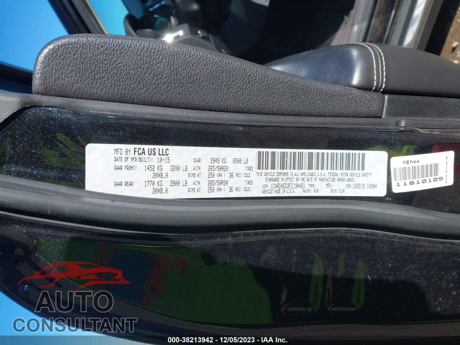 DODGE DURANGO 2015 - 1C4RDHEG3FC194451