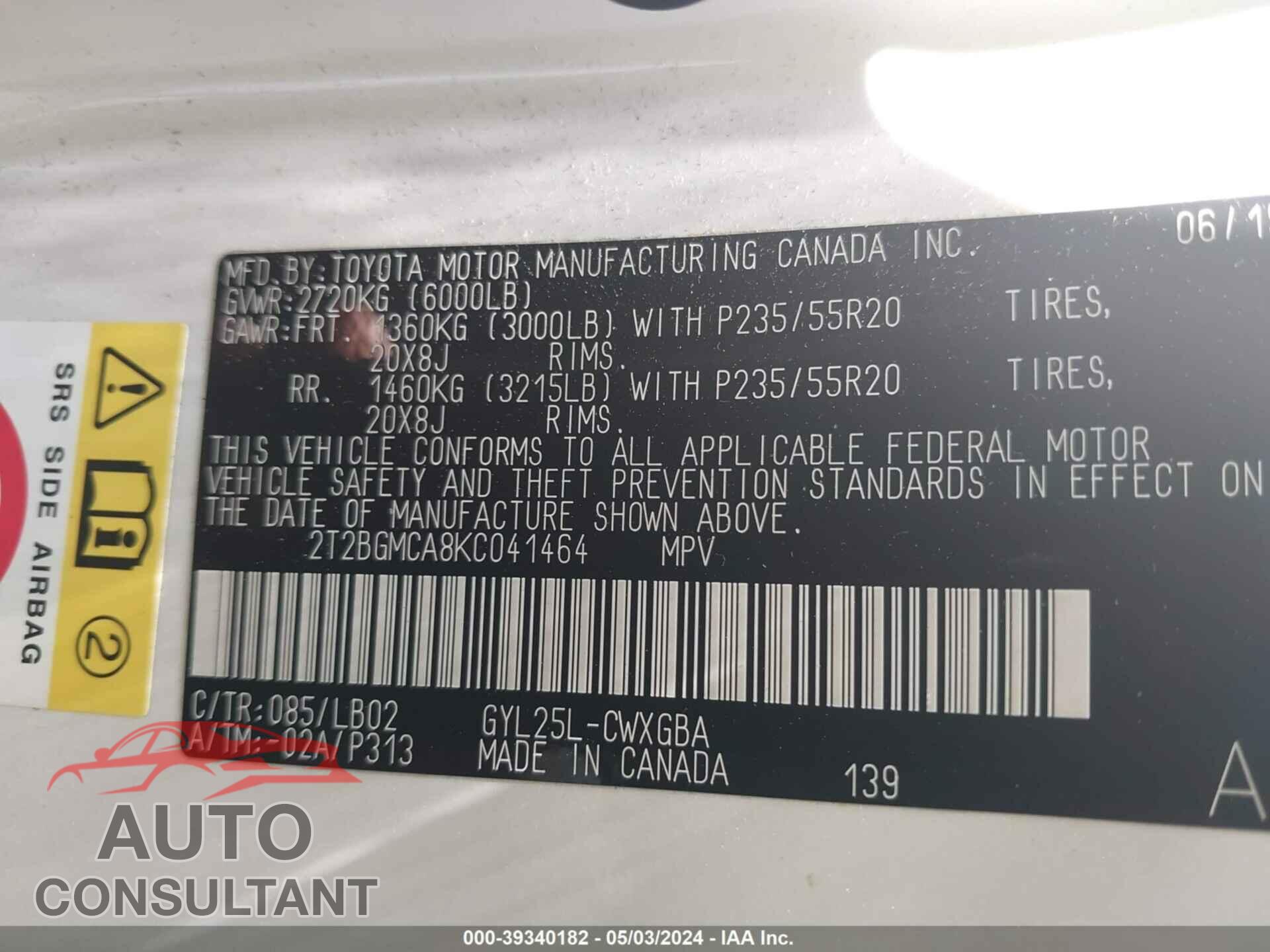 LEXUS RX 450H 2019 - 2T2BGMCA8KC041464