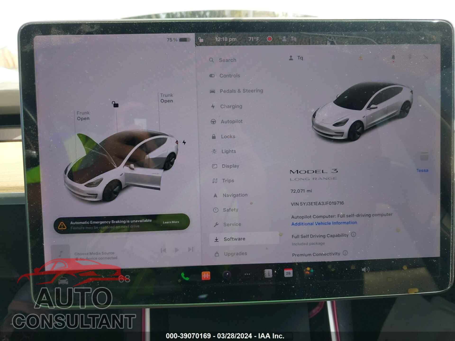 TESLA MODEL 3 2018 - 5YJ3E1EA3JF019716