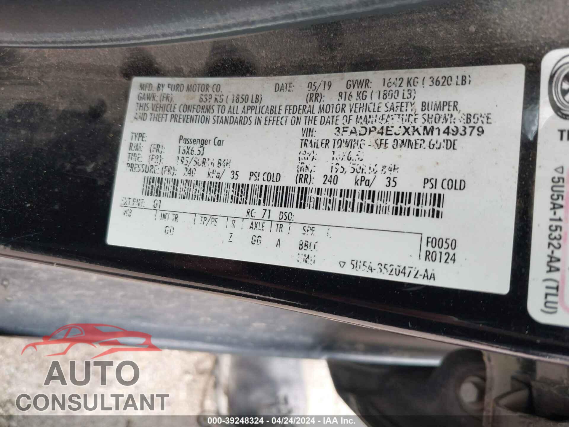 FORD FIESTA 2019 - 3FADP4EJXKM149379