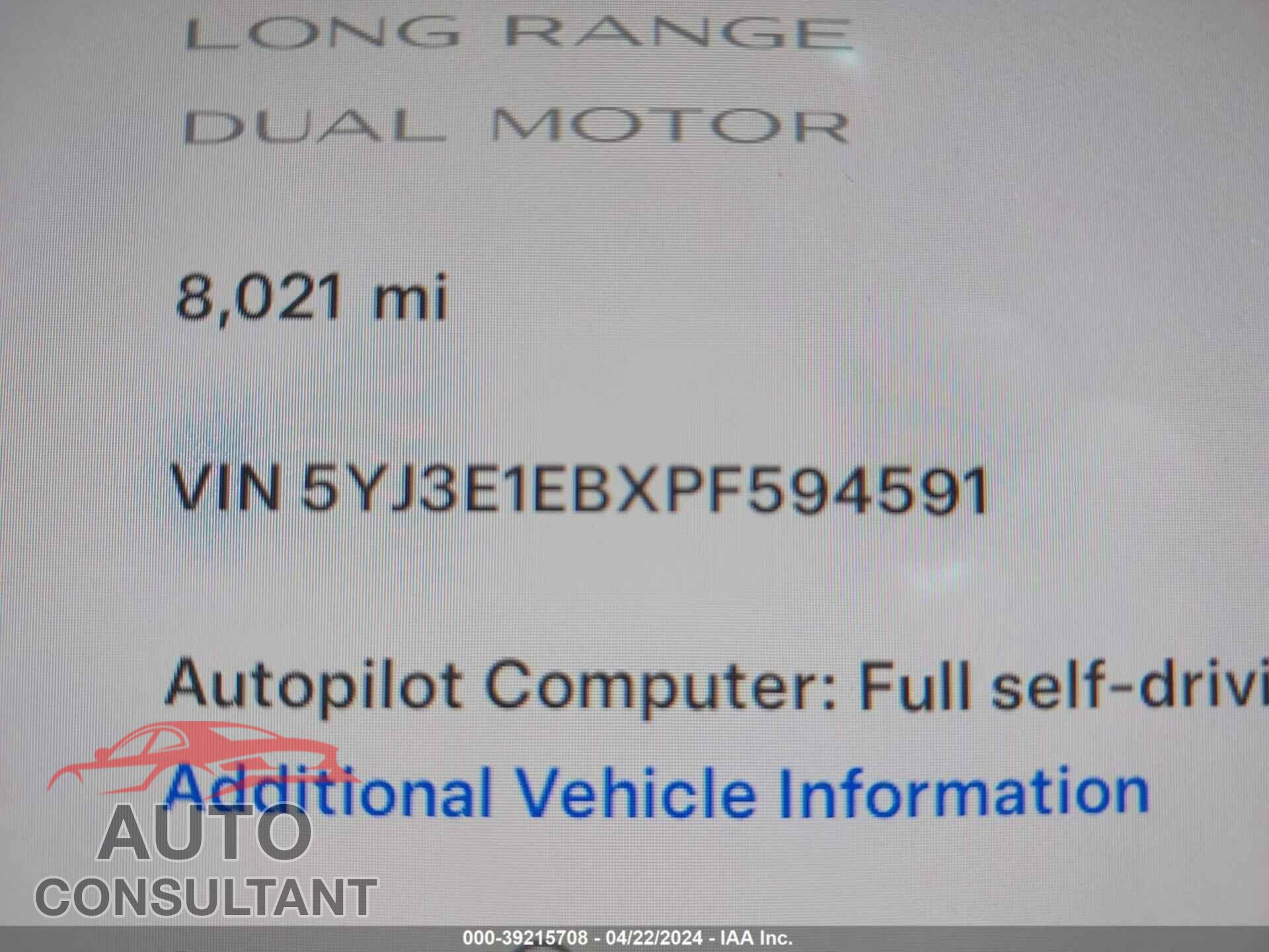 TESLA MODEL 3 2023 - 5YJ3E1EBXPF594591