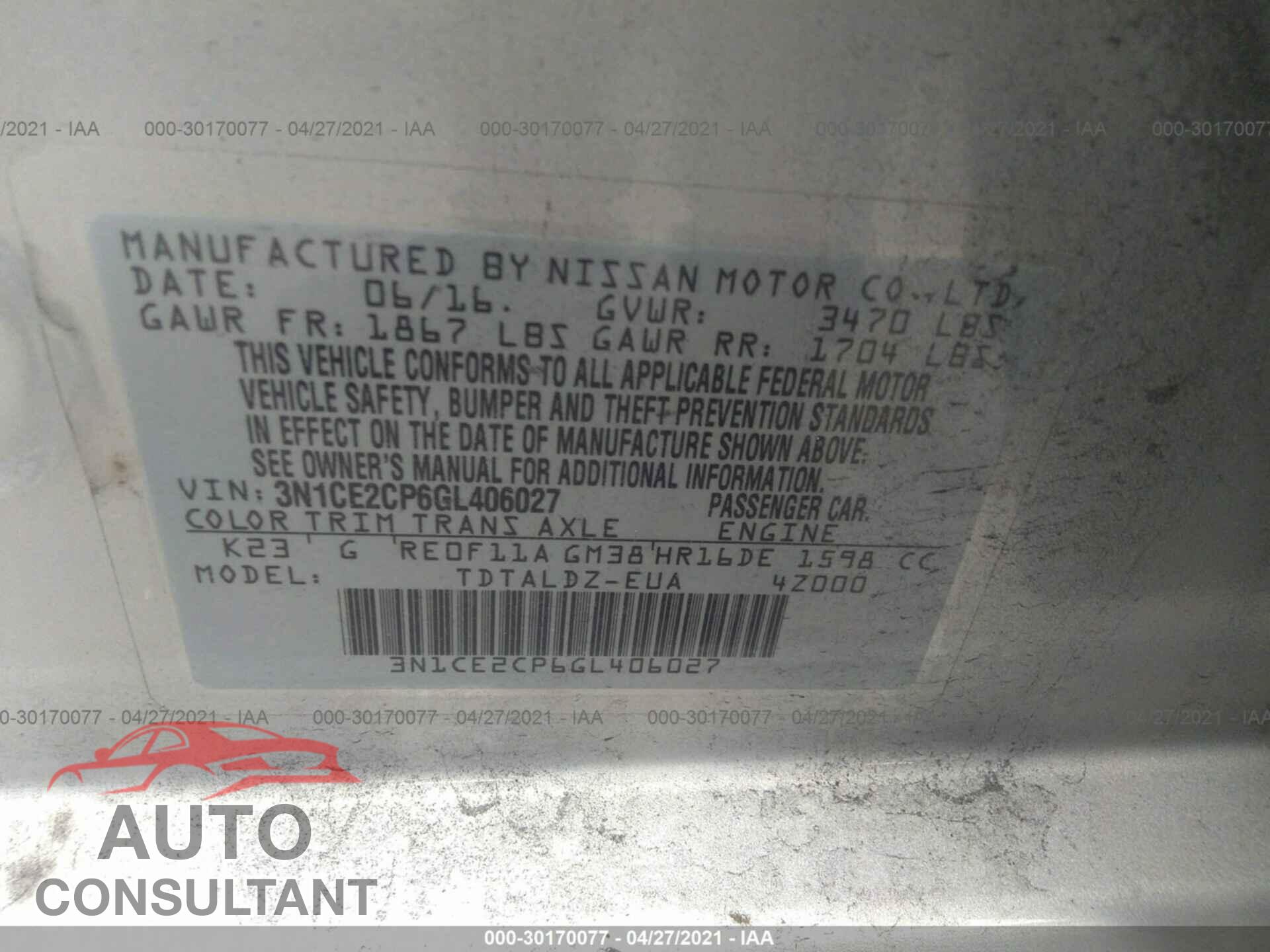 NISSAN VERSA NOTE 2016 - 3N1CE2CP6GL406027