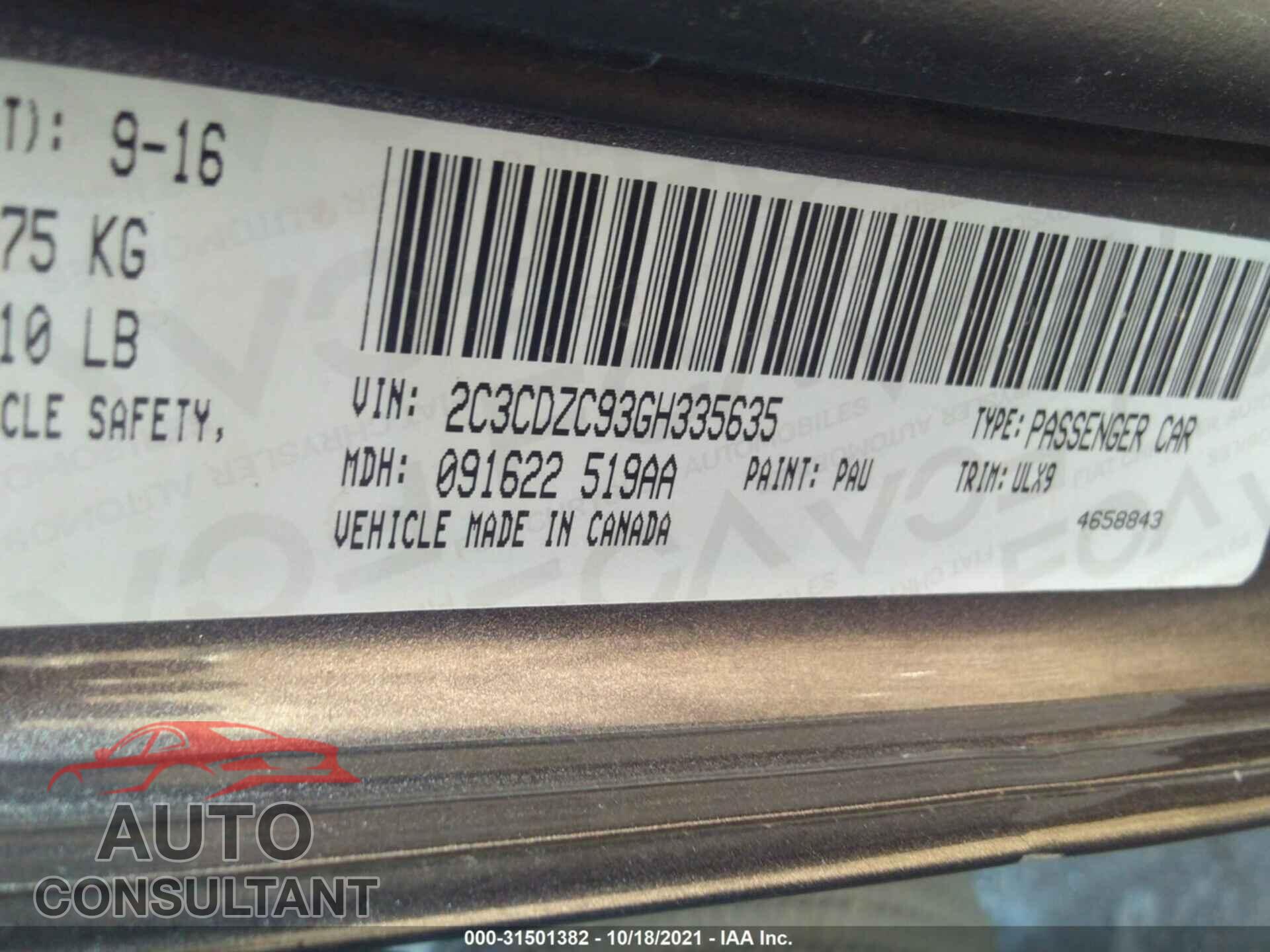 DODGE CHALLENGER 2016 - 2C3CDZC93GH335635