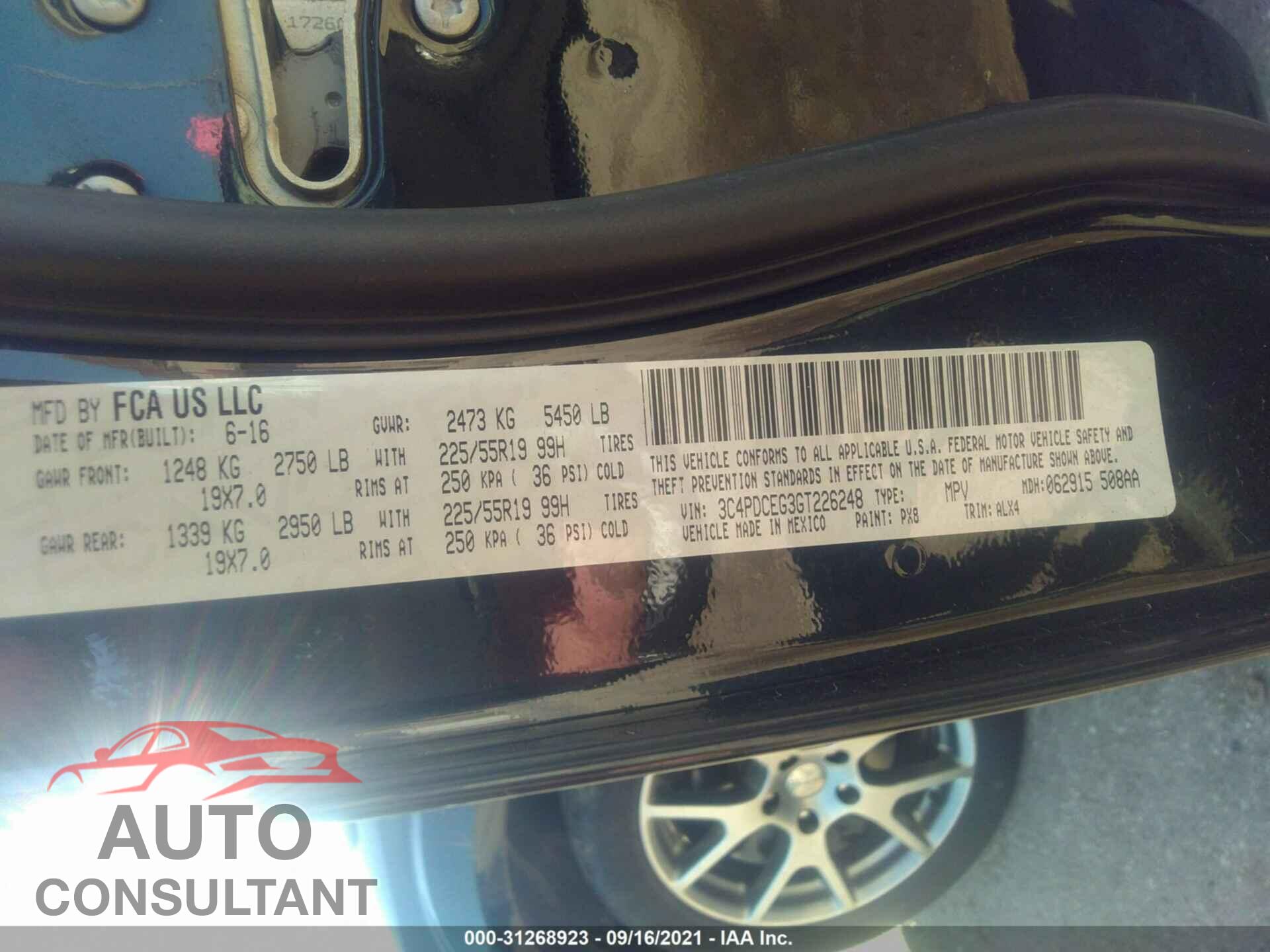 DODGE JOURNEY 2016 - 3C4PDCEG3GT226248