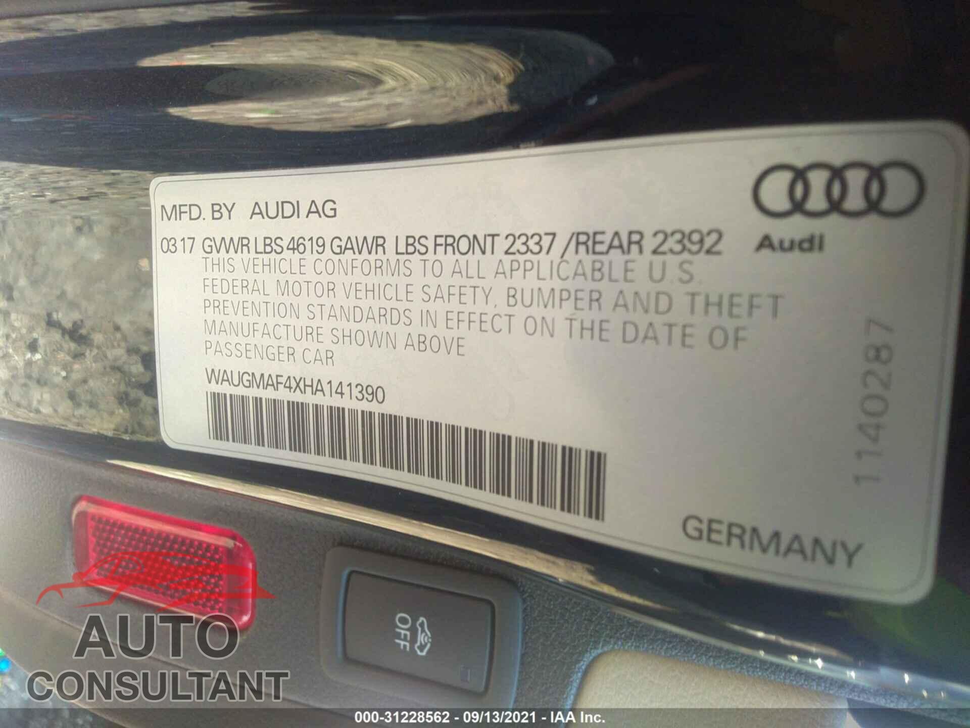 AUDI A4 2017 - WAUGMAF4XHA141390