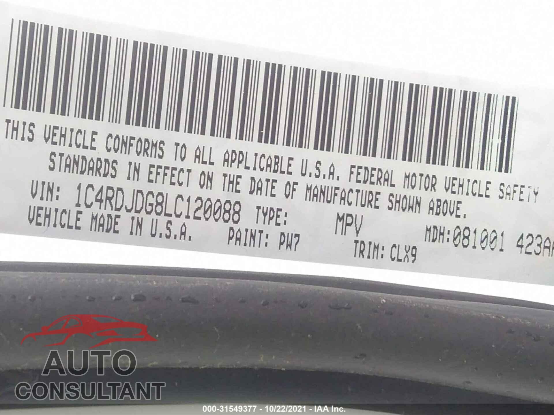 DODGE DURANGO 2020 - 1C4RDJDG8LC120088