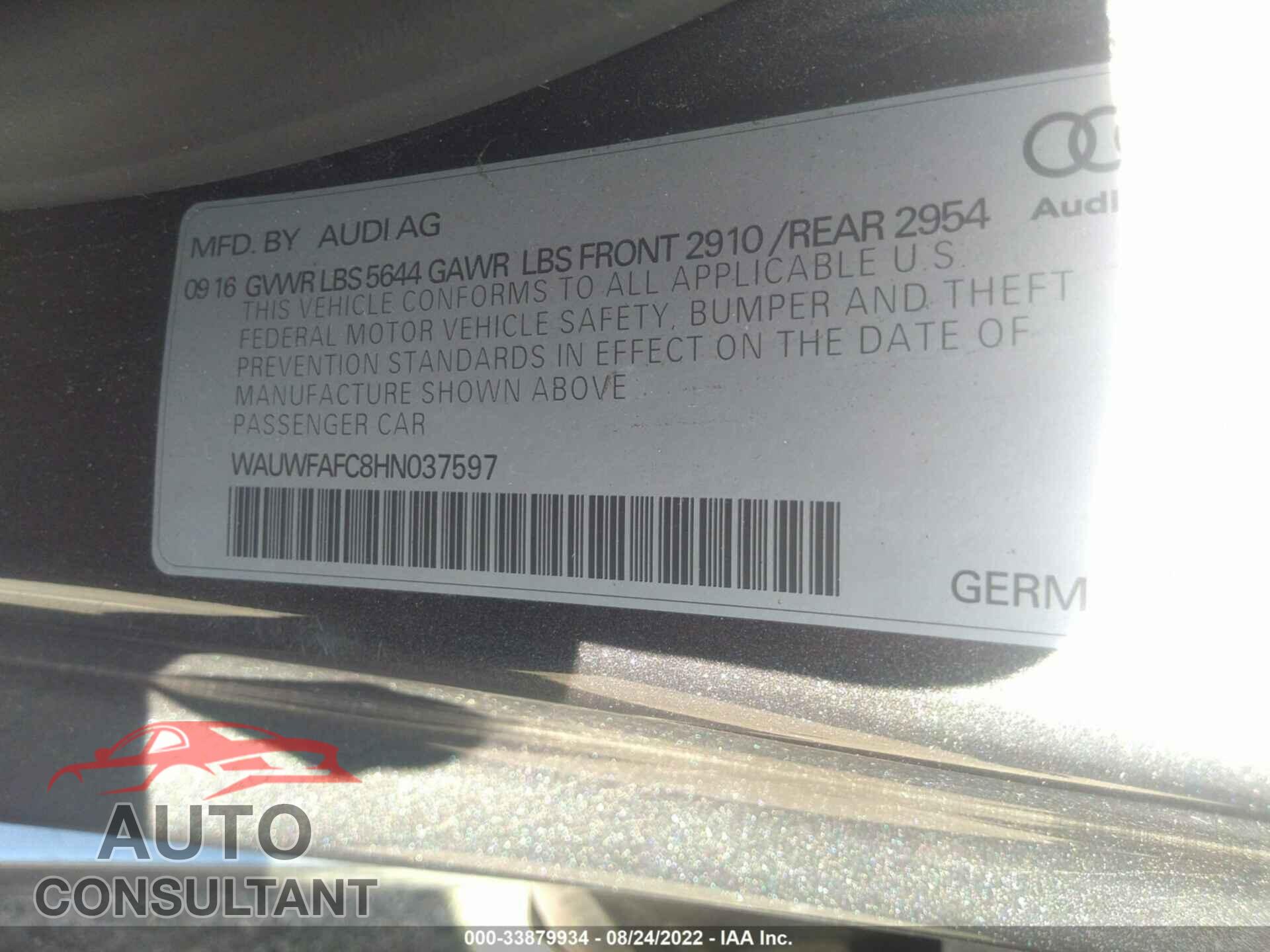 AUDI S7 2017 - WAUWFAFC8HN037597