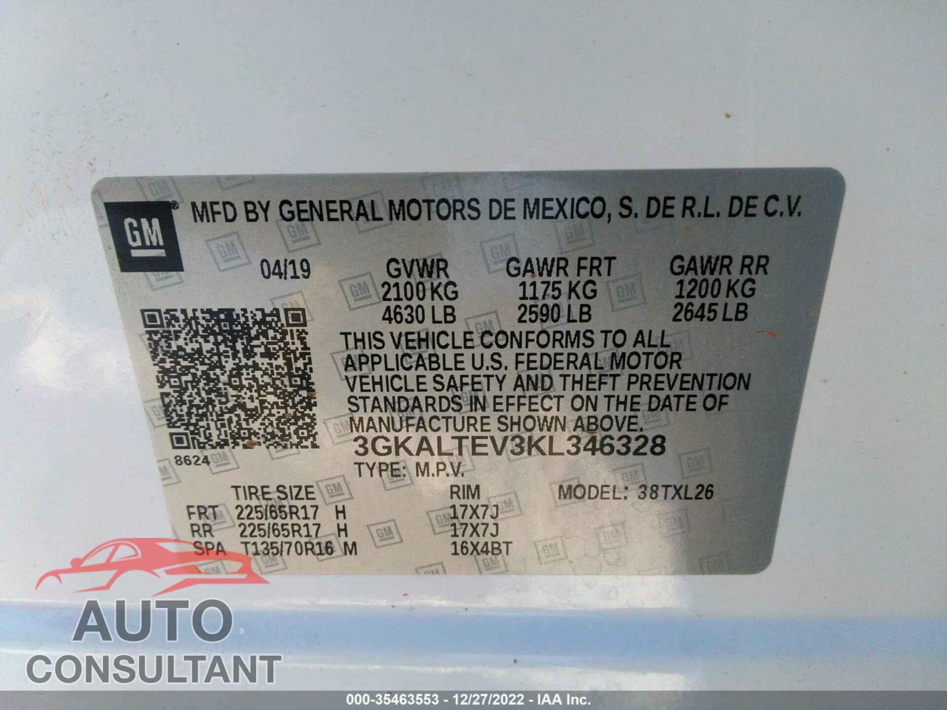 GMC TERRAIN 2019 - 3GKALTEV3KL346328