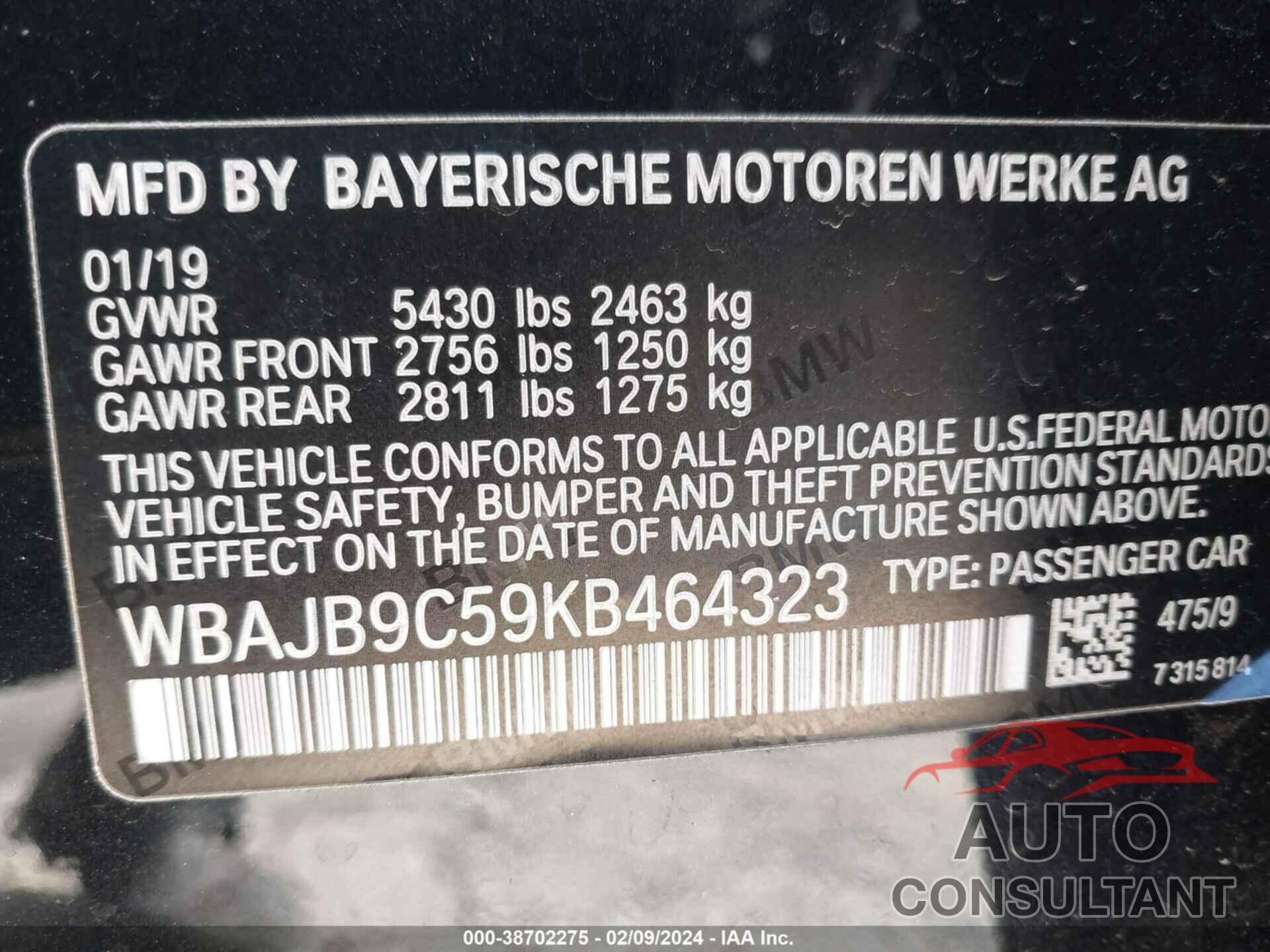 BMW M550I 2019 - WBAJB9C59KB464323