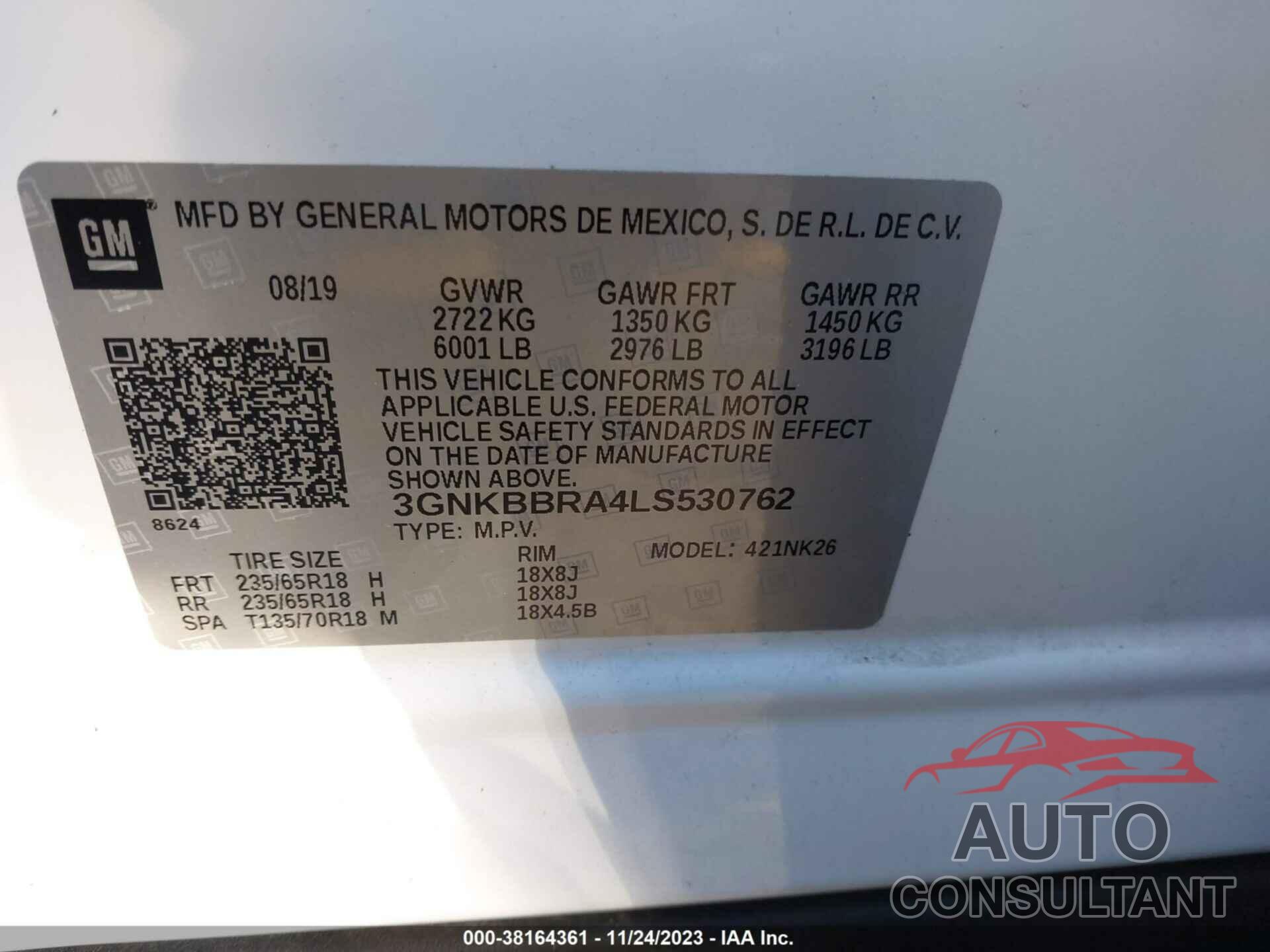 CHEVROLET BLAZER 2020 - 3GNKBBRA4LS530762