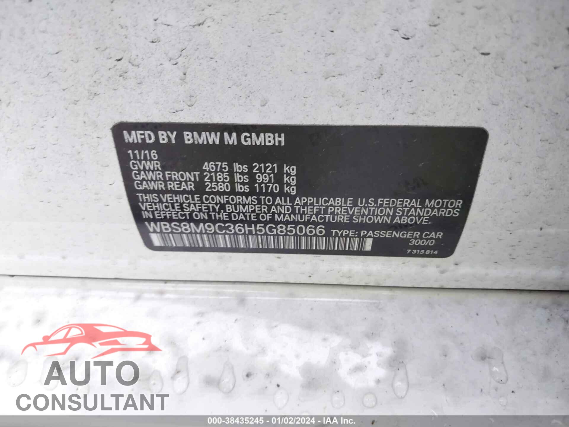 BMW M3 2017 - WBS8M9C36H5G85066