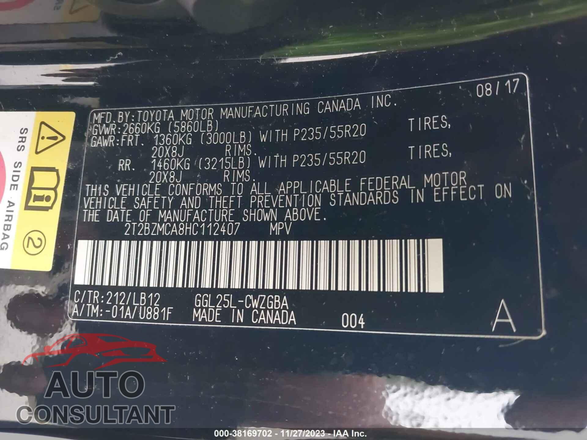 LEXUS RX 2017 - 2T2BZMCA8HC112407