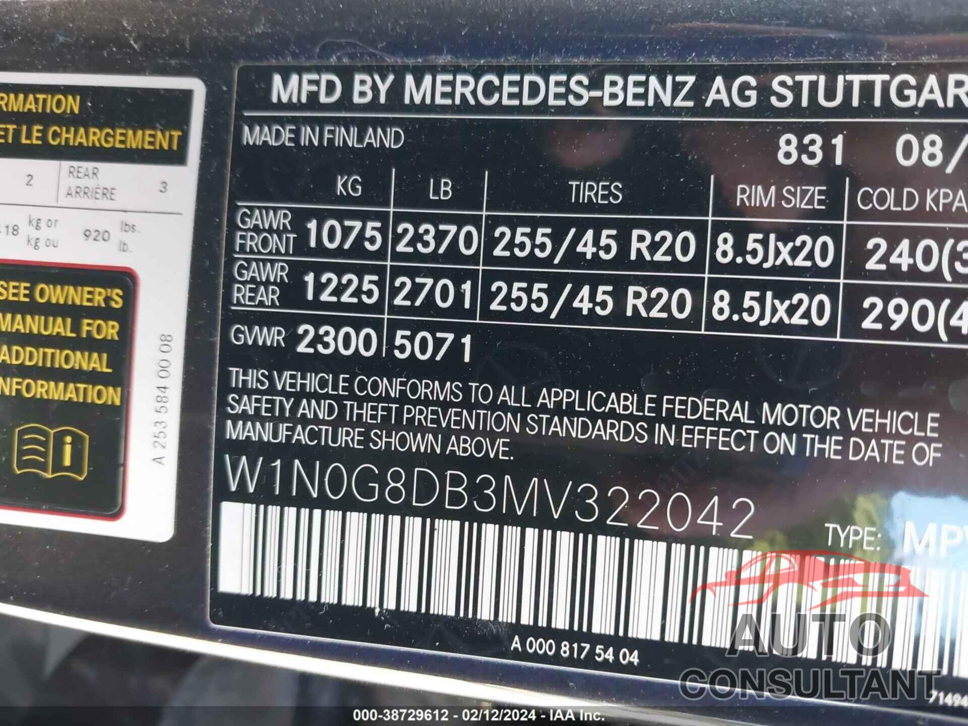 MERCEDES-BENZ GLC 300 2021 - W1N0G8DB3MV322042