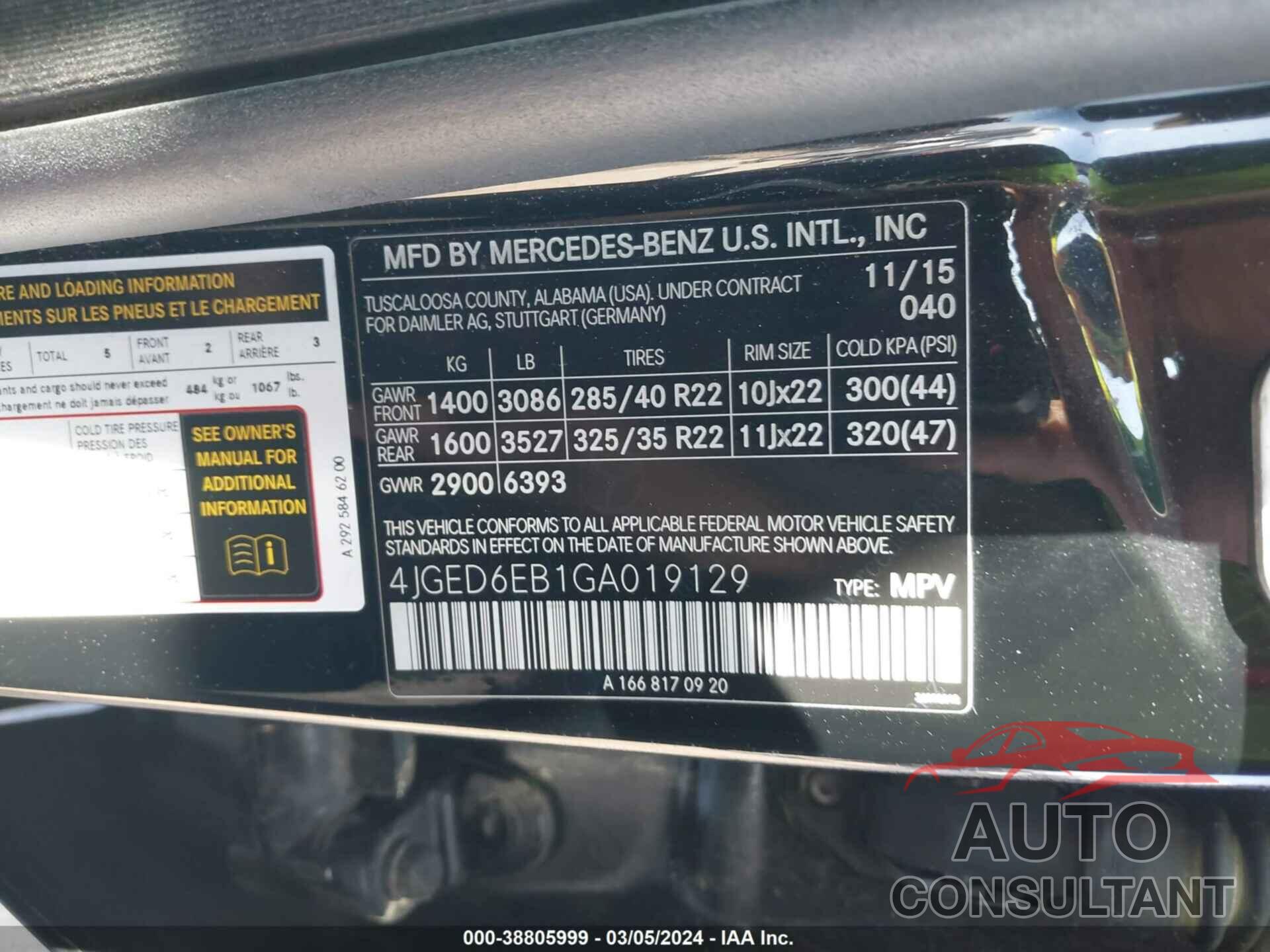 MERCEDES-BENZ GLE 450 AMG COUPE 2016 - 4JGED6EB1GA019129
