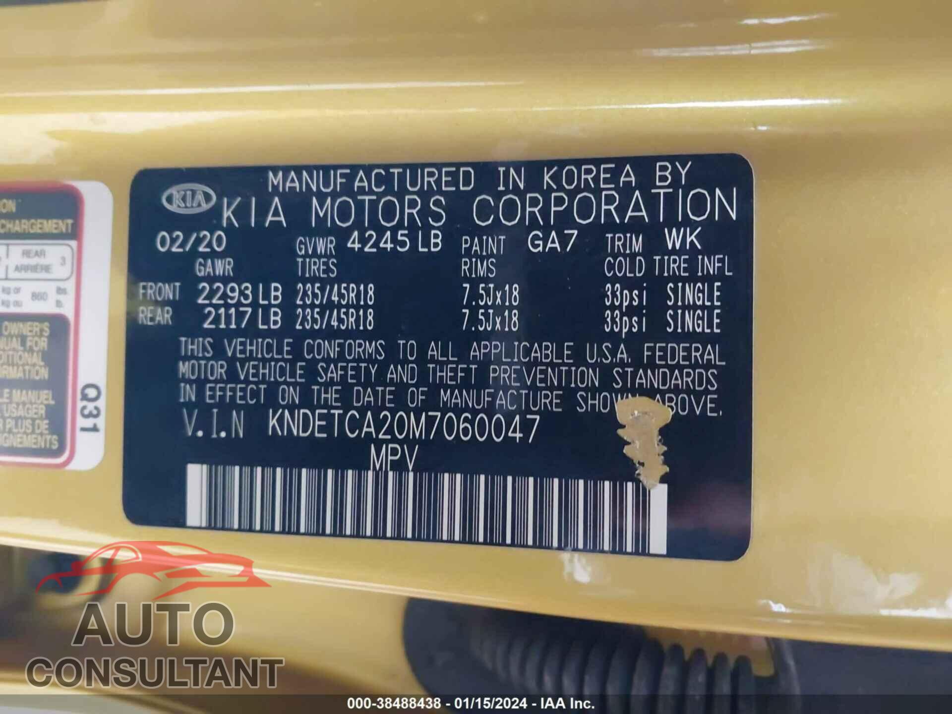 KIA SELTOS 2021 - KNDETCA20M7060047