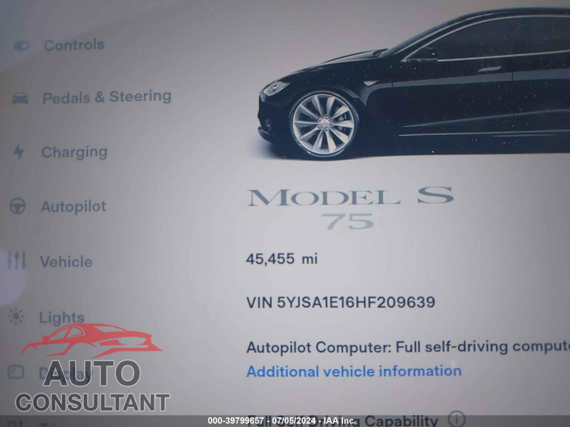 TESLA MODEL S 2017 - 5YJSA1E16HF209639