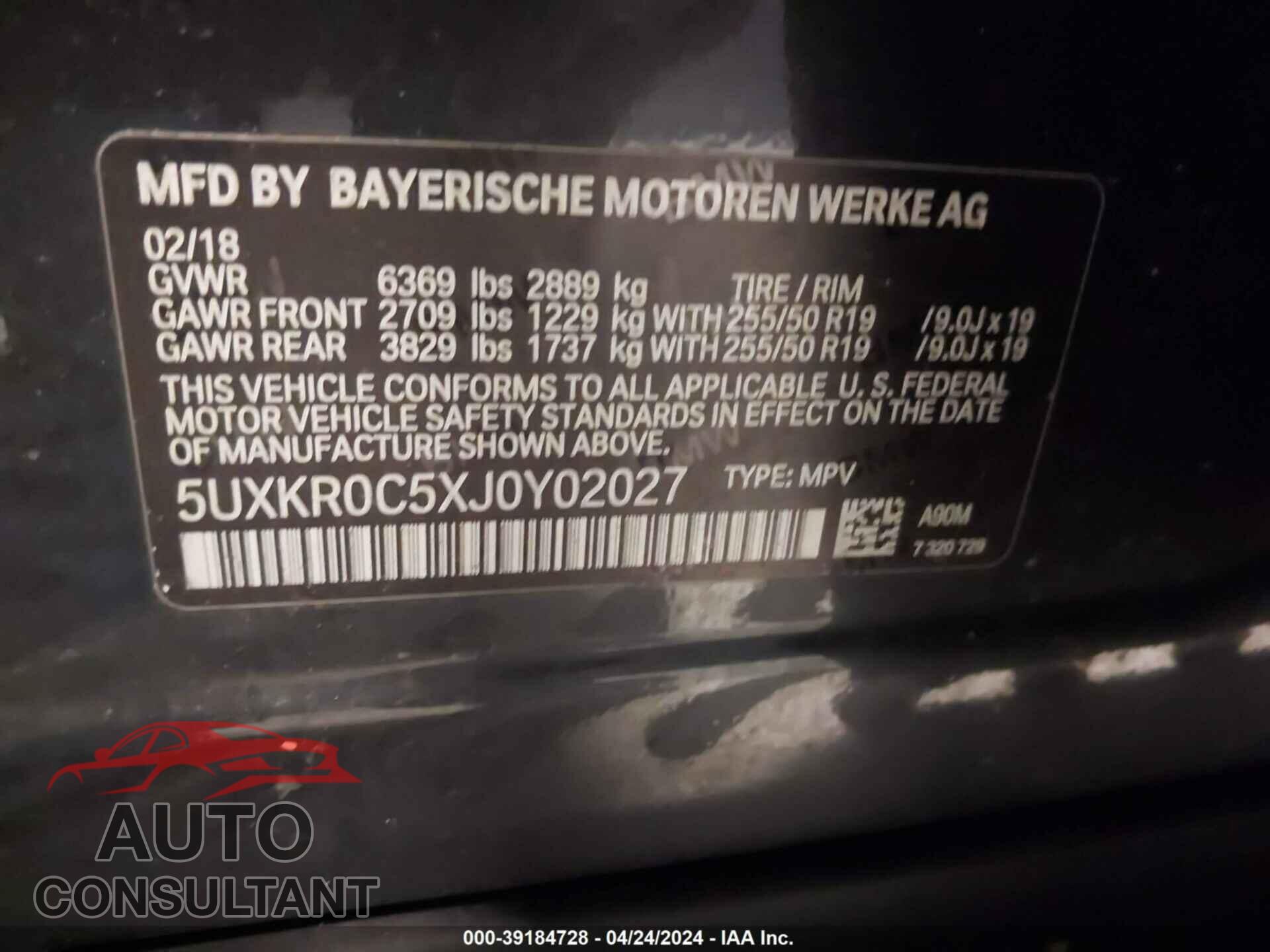 BMW X5 2018 - 5UXKR0C5XJ0Y02027